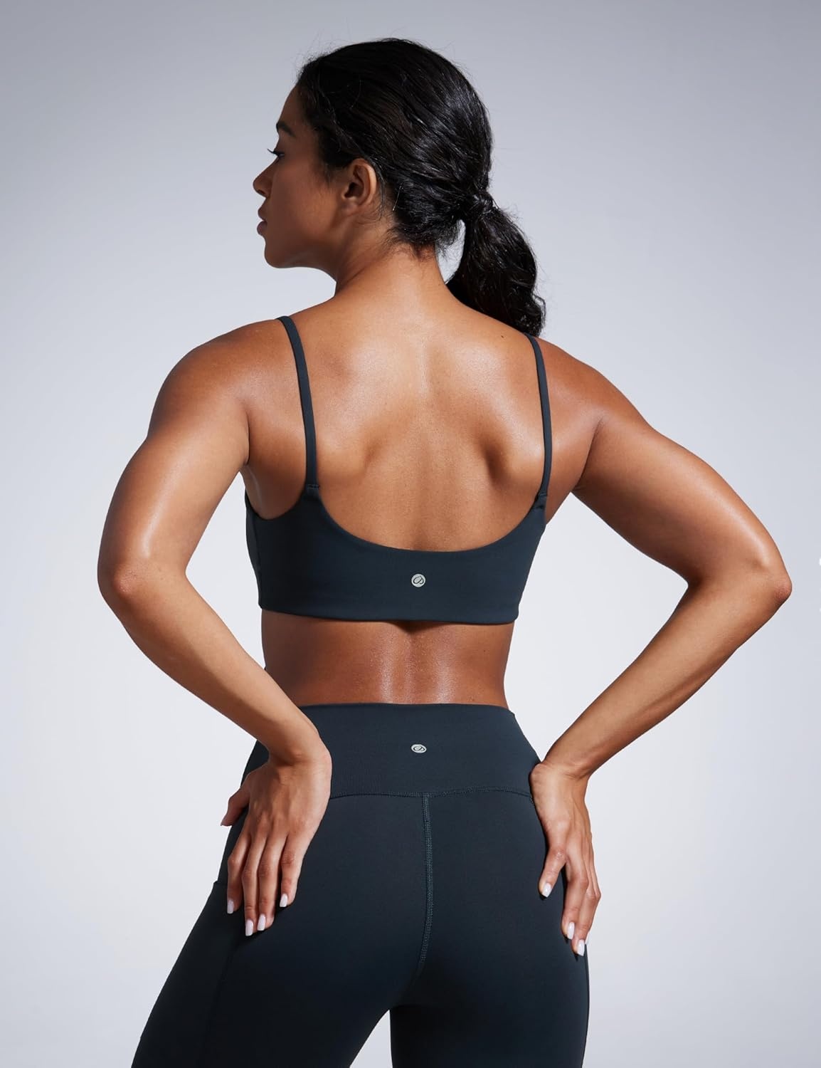 image:imageCRZ YOGA Butterbreeze Scoop Neck Sports Bras for Women Spaghetti Straps Wireless Workout Padded Gym Cami TopTrue Navy