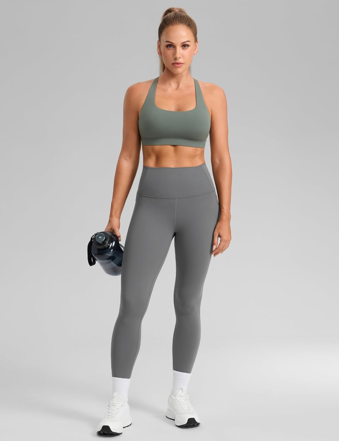 image:imageCRZ YOGA Butterbreeze Square Neck Sports Bras for Women Strappy Thin Straps Workout Traning Padded Gym Halter Cami TopGrey Sage