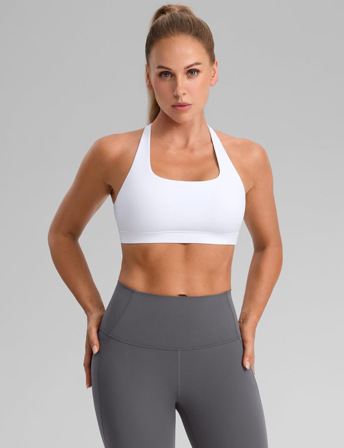 image:imageCRZ YOGA Butterbreeze Square Neck Sports Bras for Women Strappy Thin Straps Workout Traning Padded Gym Halter Cami TopWhite