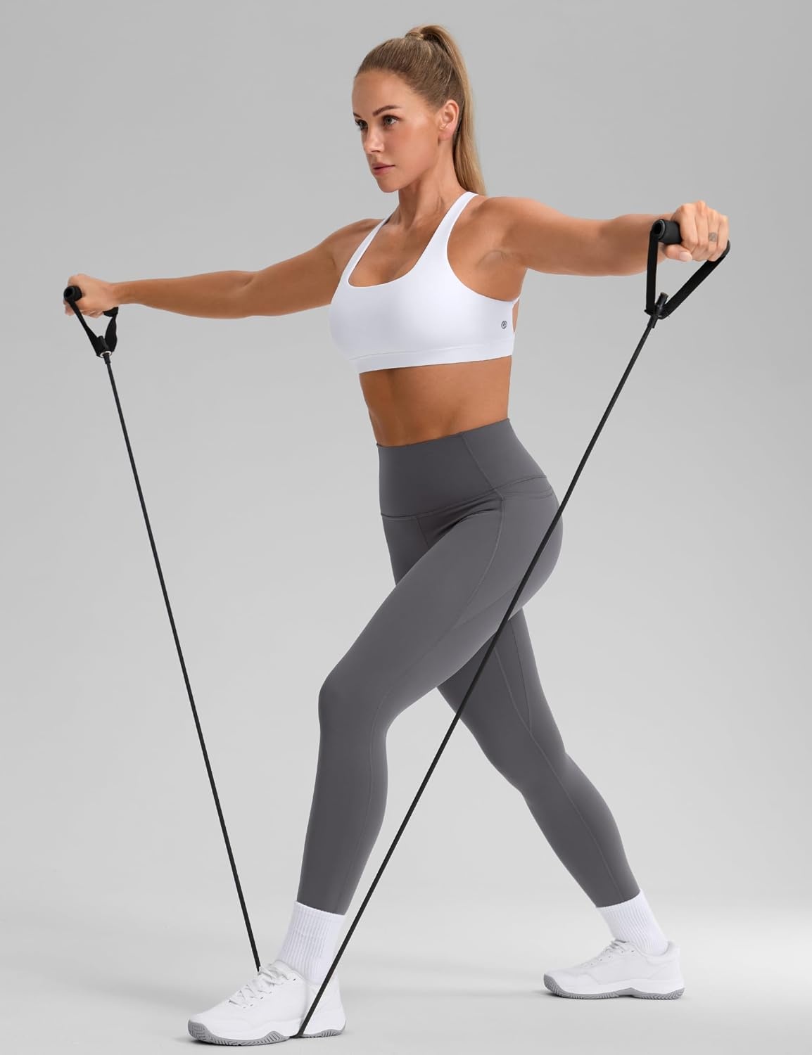 image:imageCRZ YOGA Butterbreeze Square Neck Sports Bras for Women Strappy Thin Straps Workout Traning Padded Gym Halter Cami TopWhite