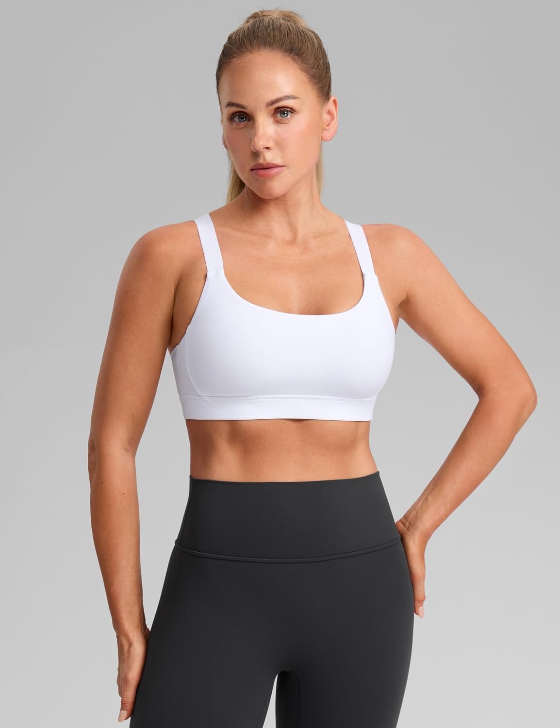 image:imageCRZ YOGA Butterbreeze Wide YStrap Back Sports Bras for Women Training Gym Square Neck Adjustable Racerback Padded TopWhite