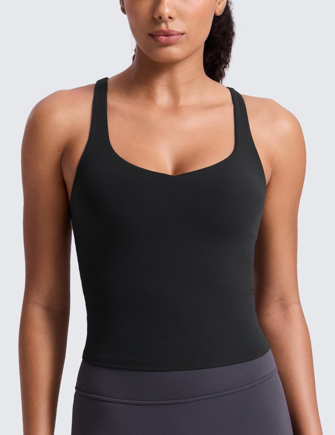 image:imageCRZ YOGA Butterlift Adjustable VBack Crop Tank Tops for Women Racerback V Neck Padded Longline Sports Bras Pilates WorkoutBlack