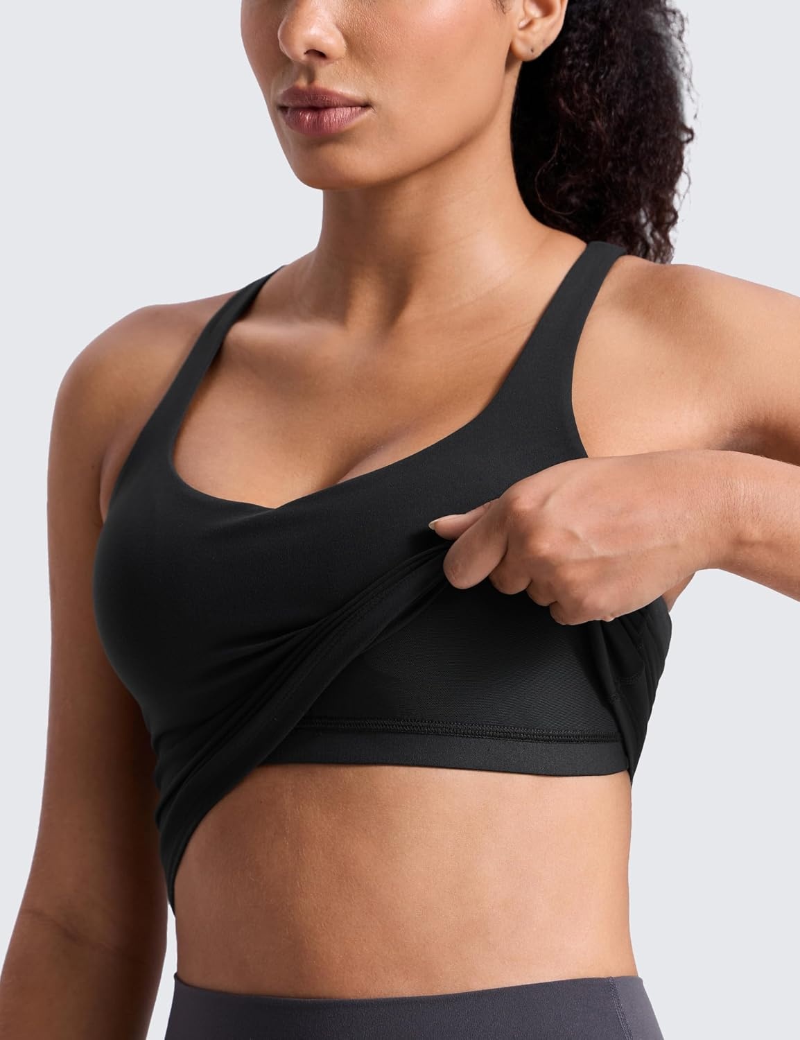 image:imageCRZ YOGA Butterlift Adjustable VBack Crop Tank Tops for Women Racerback V Neck Padded Longline Sports Bras Pilates WorkoutBlack