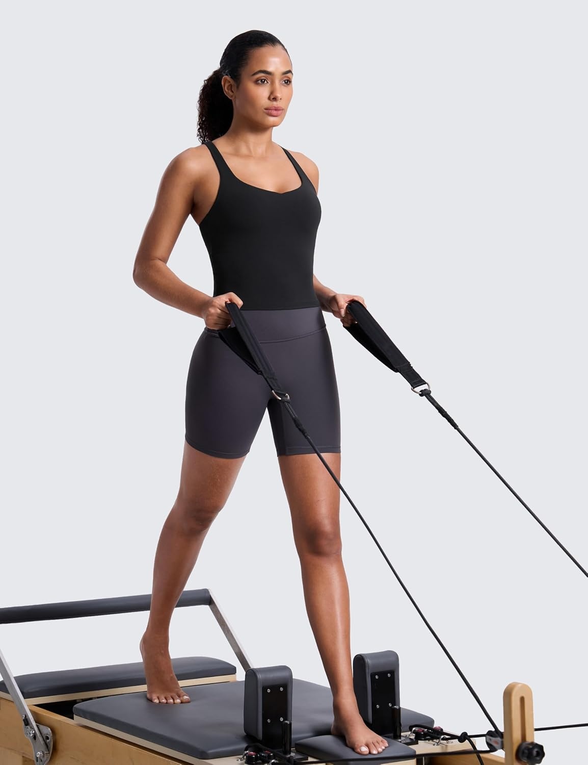 image:imageCRZ YOGA Butterlift Adjustable VBack Crop Tank Tops for Women Racerback V Neck Padded Longline Sports Bras Pilates WorkoutBlack