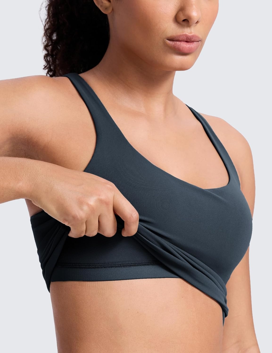 image:imageCRZ YOGA Butterlift Adjustable VBack Crop Tank Tops for Women Racerback V Neck Padded Longline Sports Bras Pilates WorkoutTrue Navy
