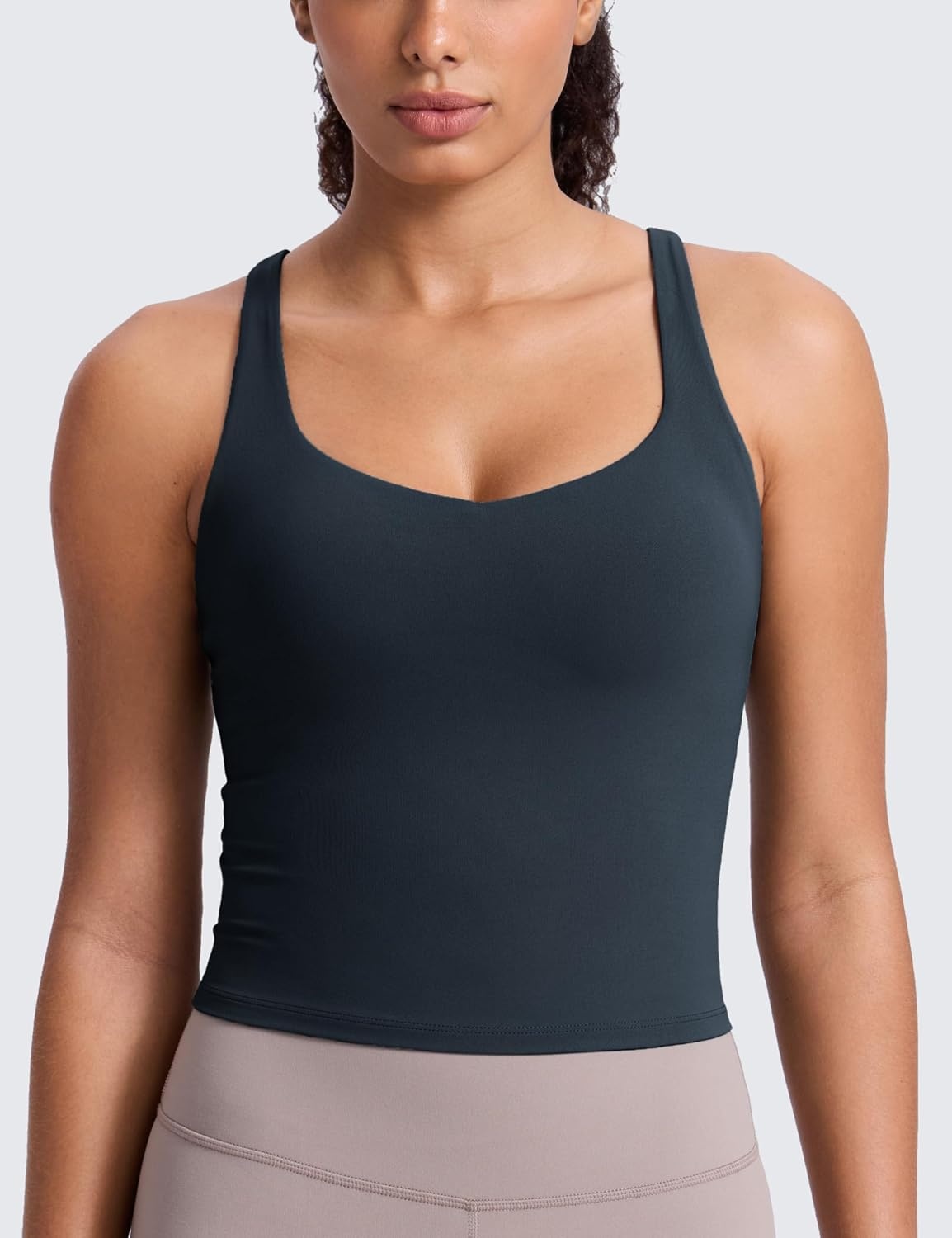 image:imageCRZ YOGA Butterlift Adjustable VBack Crop Tank Tops for Women Racerback V Neck Padded Longline Sports Bras Pilates WorkoutTrue Navy