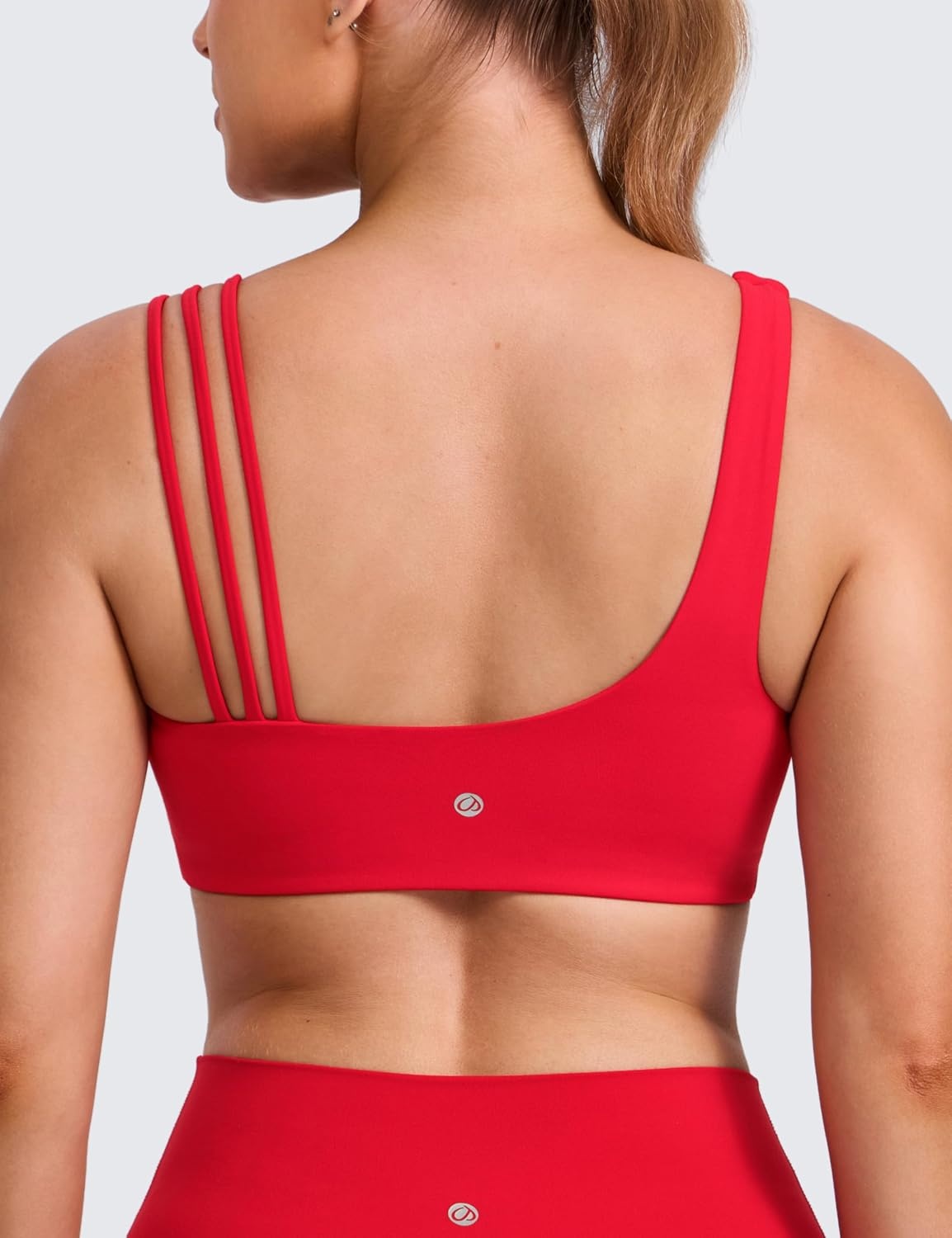 image:imageCRZ YOGA Butterlift Asymmetric Straps Sports Bras for Women Medium Impact Padded Pilates Workout Gym Crop TopAurora Red