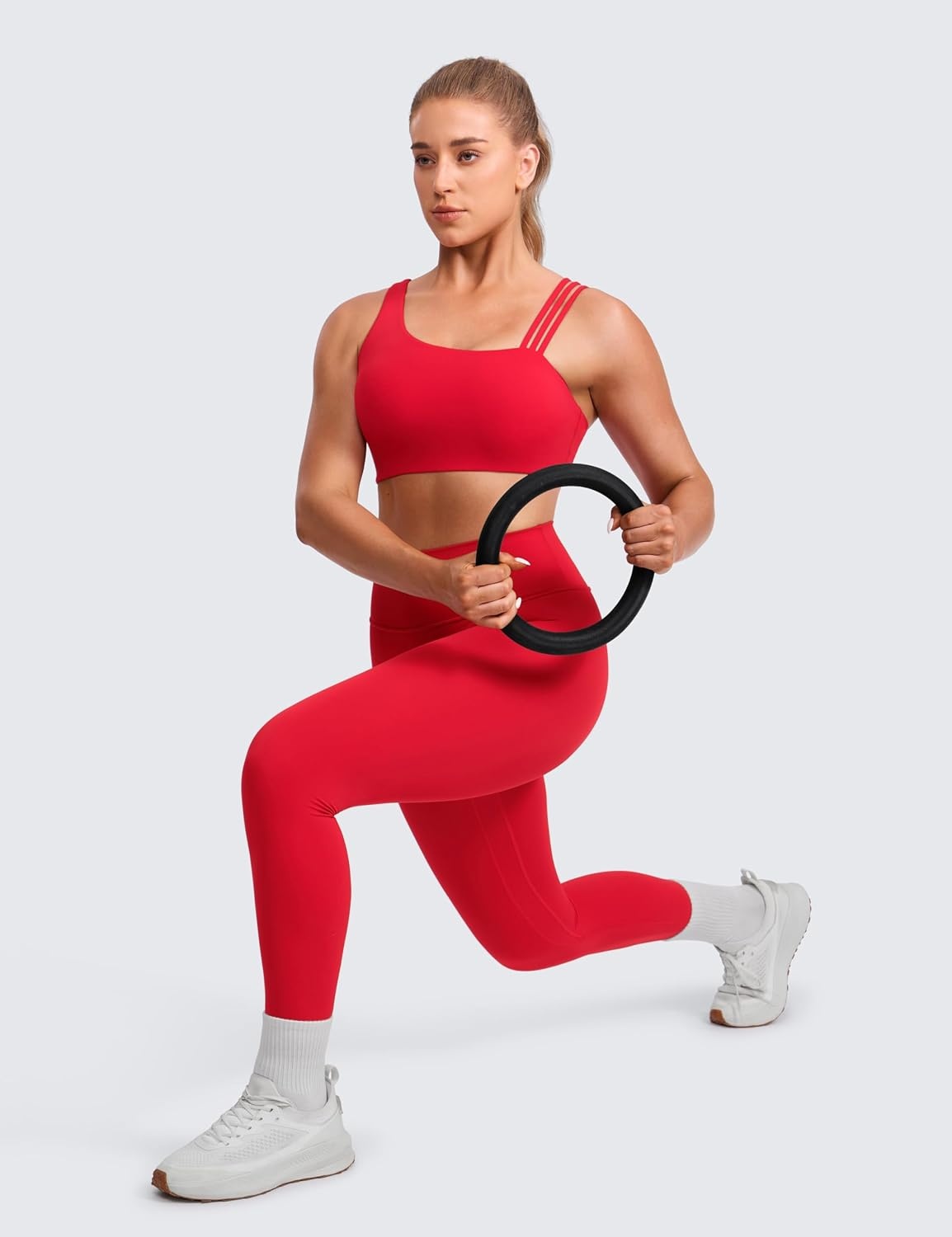 image:imageCRZ YOGA Butterlift Asymmetric Straps Sports Bras for Women Medium Impact Padded Pilates Workout Gym Crop TopAurora Red