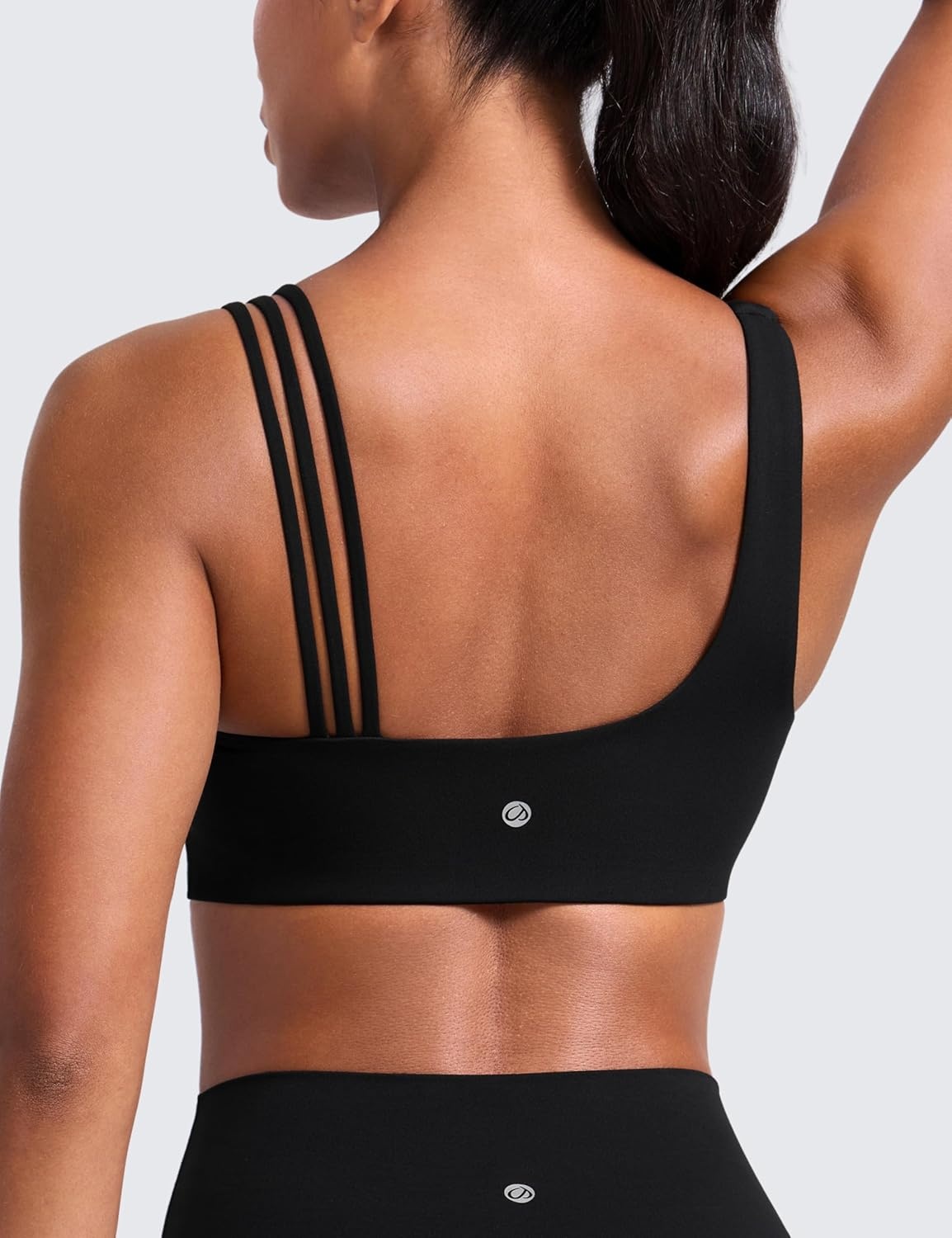 image:imageCRZ YOGA Butterlift Asymmetric Straps Sports Bras for Women Medium Impact Padded Pilates Workout Gym Crop TopBlack