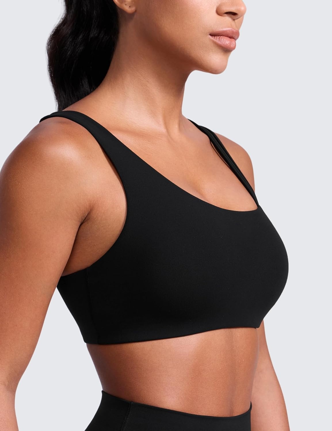 image:imageCRZ YOGA Butterlift Asymmetric Straps Sports Bras for Women Medium Impact Padded Pilates Workout Gym Crop TopBlack