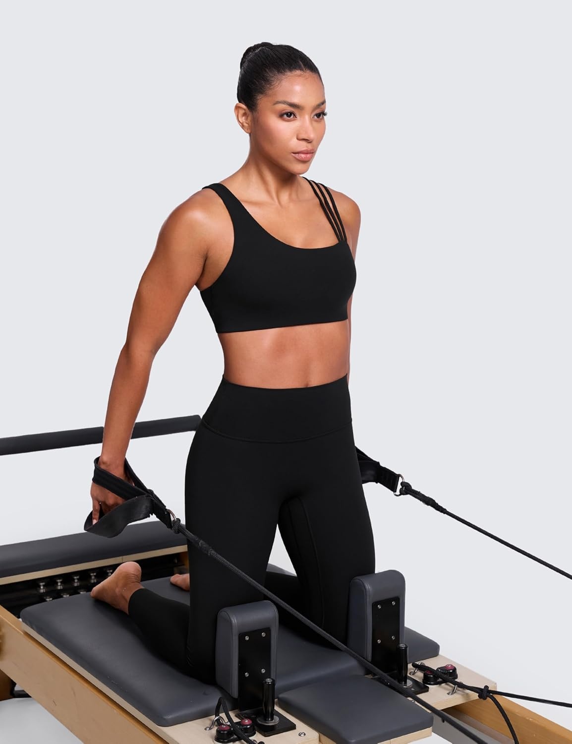 image:imageCRZ YOGA Butterlift Asymmetric Straps Sports Bras for Women Medium Impact Padded Pilates Workout Gym Crop TopBlack