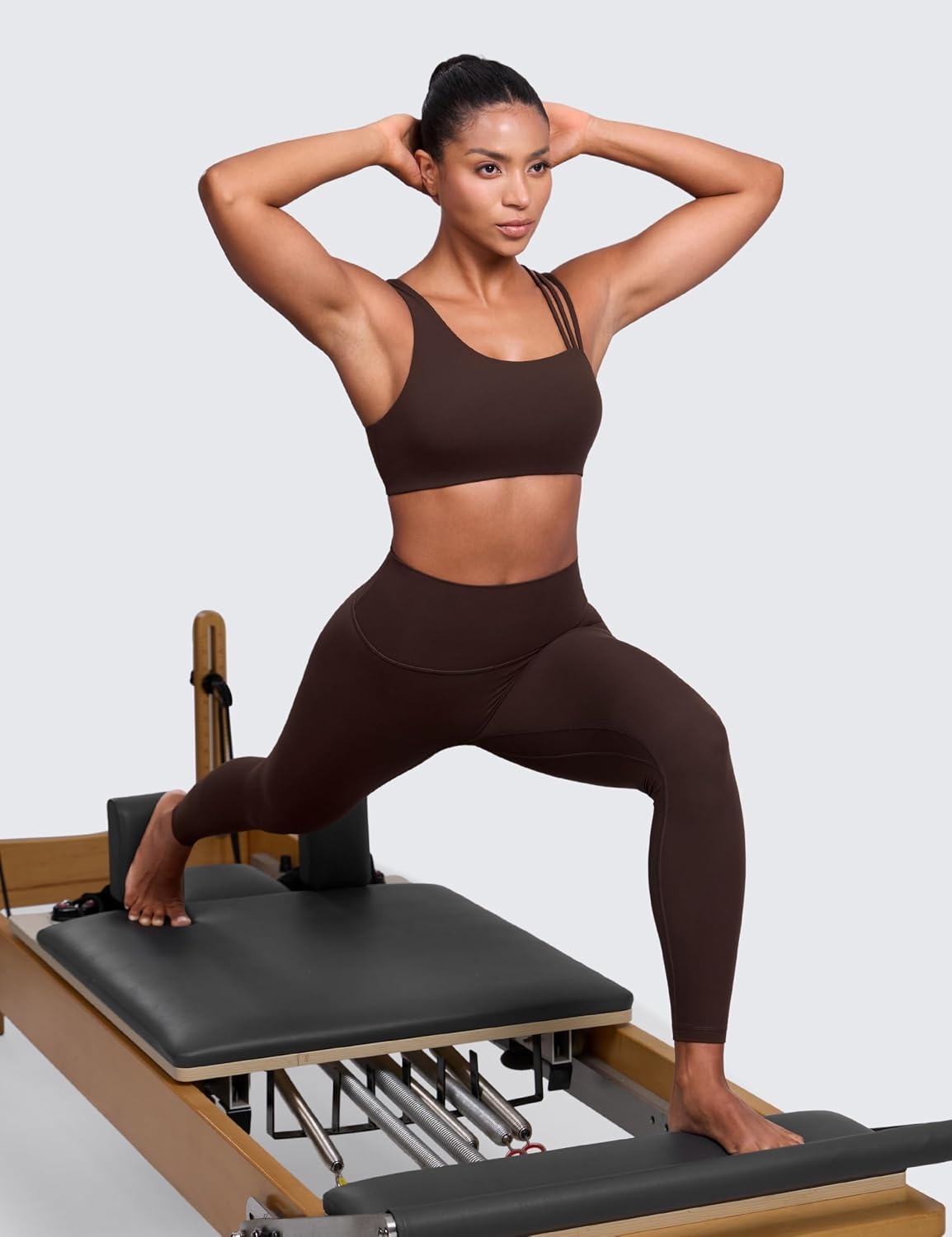 image:imageCRZ YOGA Butterlift Asymmetric Straps Sports Bras for Women Medium Impact Padded Pilates Workout Gym Crop TopHot Fudge Brown