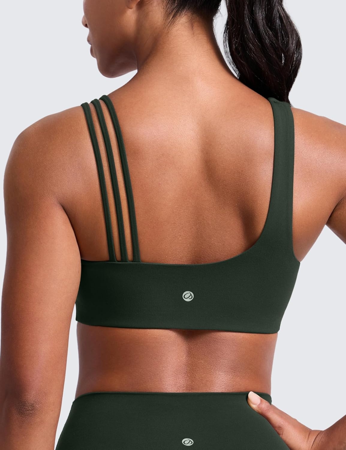 image:imageCRZ YOGA Butterlift Asymmetric Straps Sports Bras for Women Medium Impact Padded Pilates Workout Gym Crop TopLegend Green