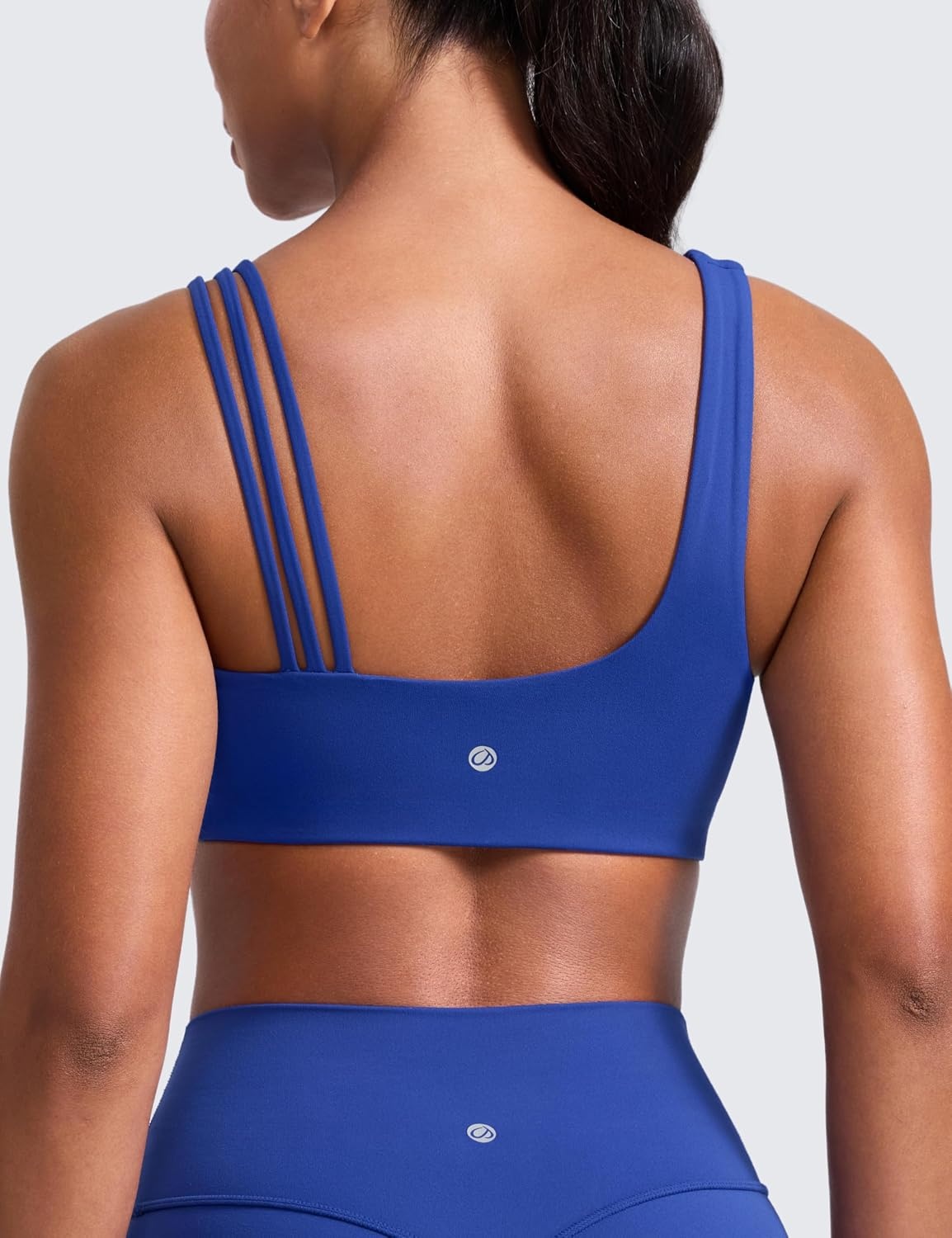 image:imageCRZ YOGA Butterlift Asymmetric Straps Sports Bras for Women Medium Impact Padded Pilates Workout Gym Crop TopWaves Blue