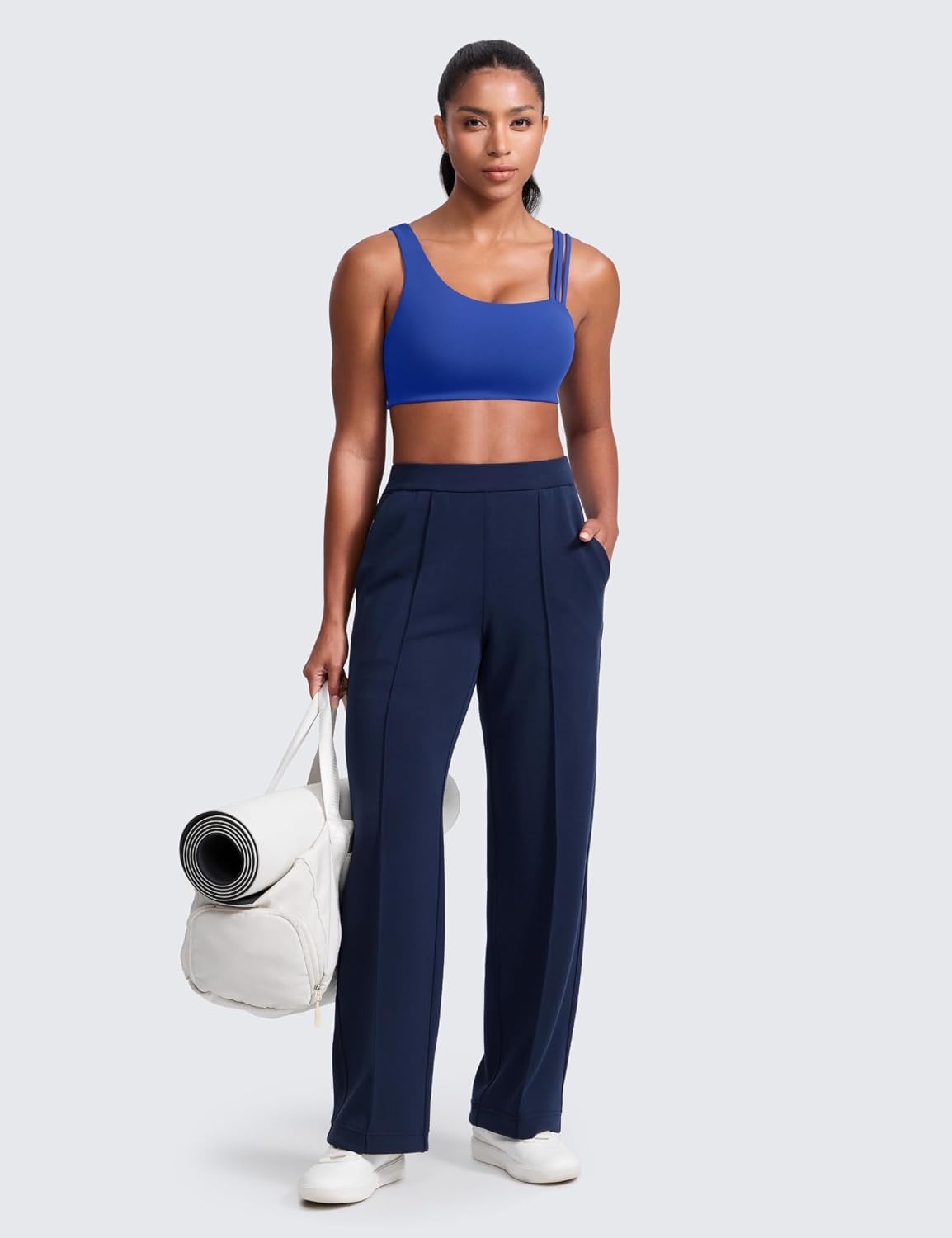 image:imageCRZ YOGA Butterlift Asymmetric Straps Sports Bras for Women Medium Impact Padded Pilates Workout Gym Crop TopWaves Blue