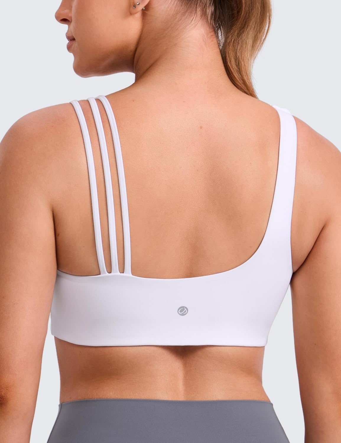 image:imageCRZ YOGA Butterlift Asymmetric Straps Sports Bras for Women Medium Impact Padded Pilates Workout Gym Crop TopWhite