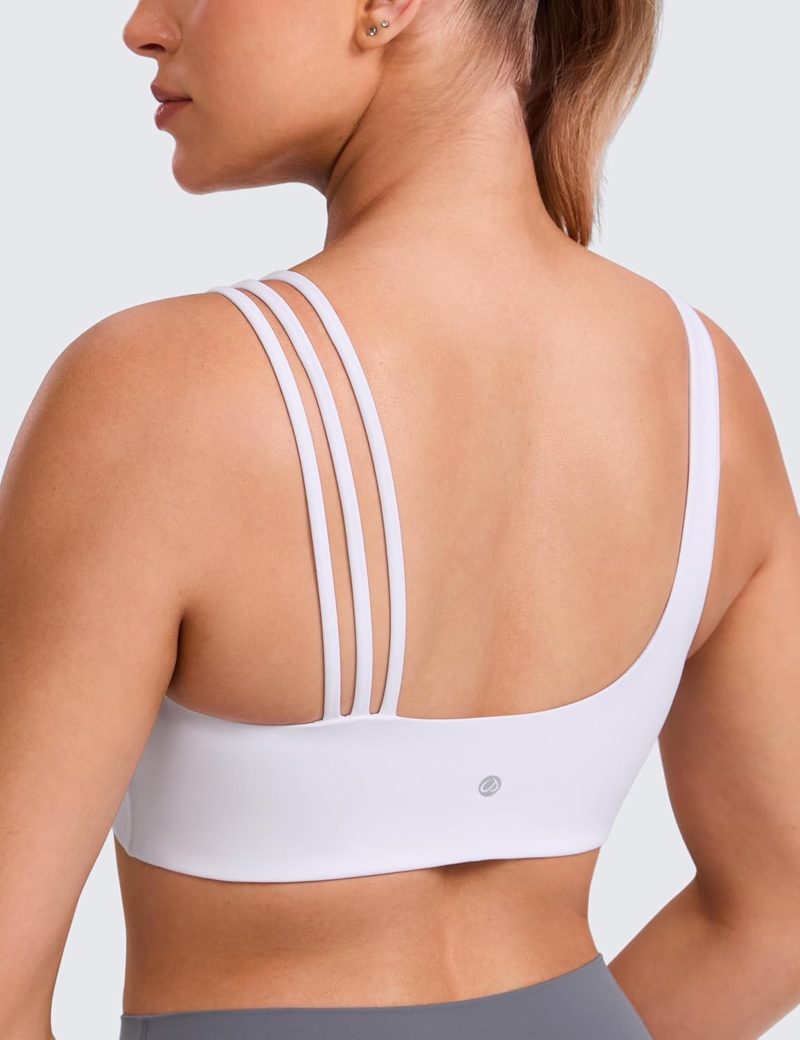 image:imageCRZ YOGA Butterlift Asymmetric Straps Sports Bras for Women Medium Impact Padded Pilates Workout Gym Crop TopWhite
