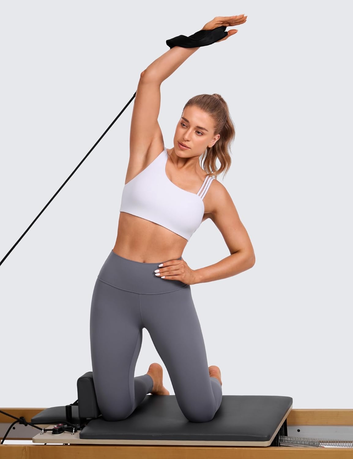 image:imageCRZ YOGA Butterlift Asymmetric Straps Sports Bras for Women Medium Impact Padded Pilates Workout Gym Crop TopWhite