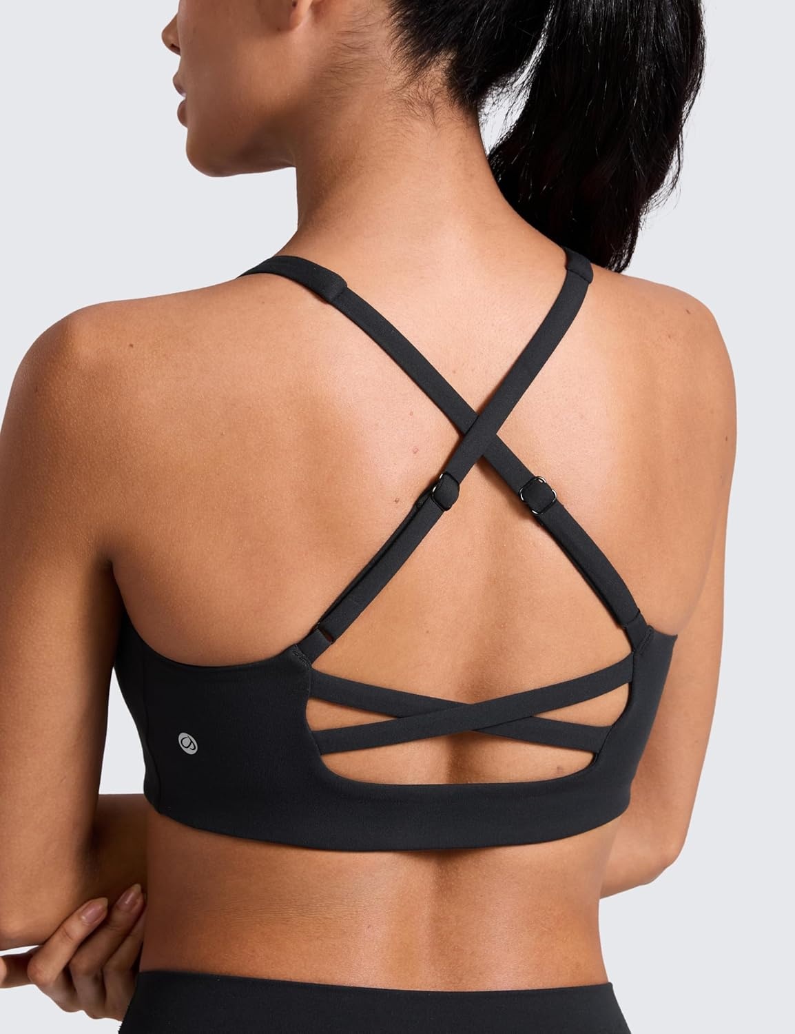 image:imageCRZ YOGA Butterlift Cross Back Sports Bras for Women Scoop Neck Adjustable Straps Wireless Padded Pilates Workout TopBlack