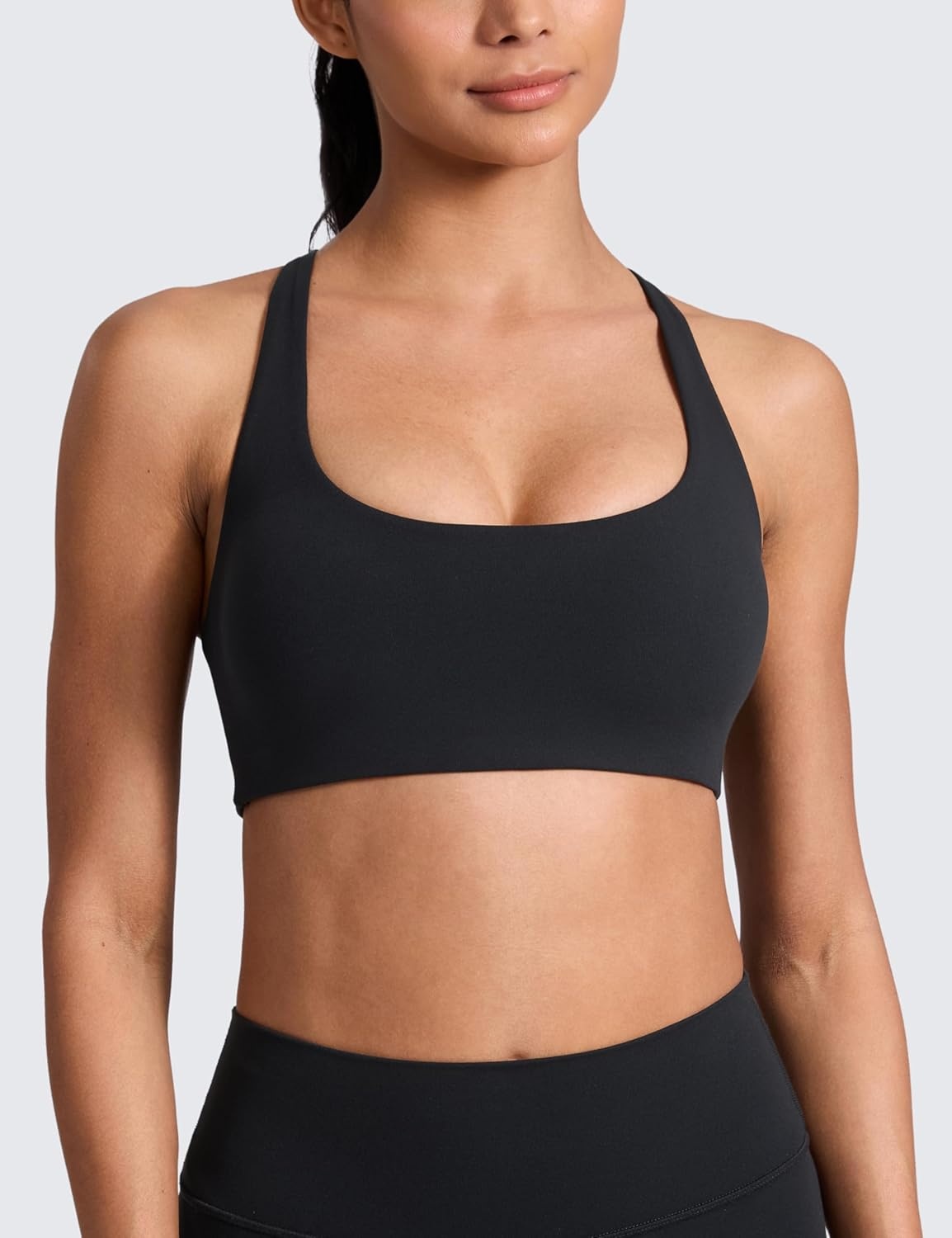 image:imageCRZ YOGA Butterlift Cross Back Sports Bras for Women Scoop Neck Adjustable Straps Wireless Padded Pilates Workout TopBlack