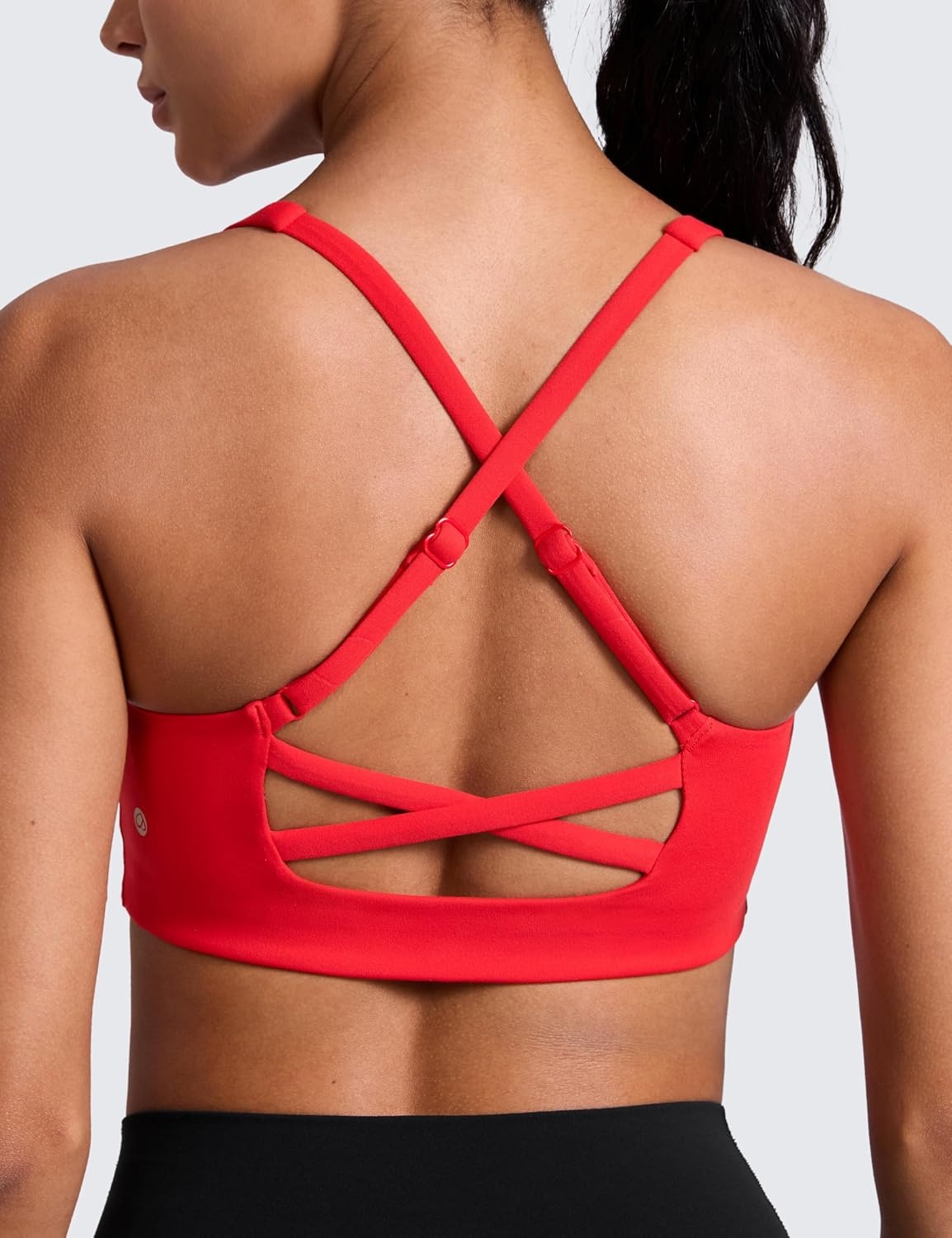 image:imageCRZ YOGA Butterlift Cross Back Sports Bras for Women Scoop Neck Adjustable Straps Wireless Padded Pilates Workout TopDeep Red