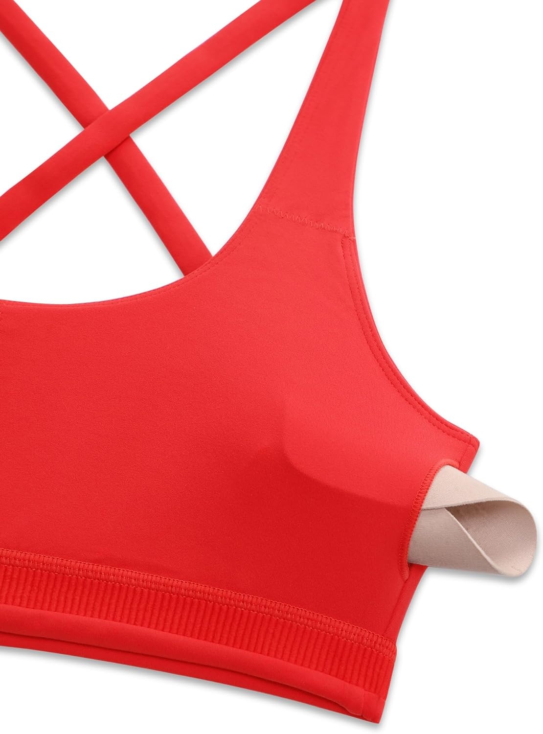 image:imageCRZ YOGA Butterlift Cross Back Sports Bras for Women Scoop Neck Adjustable Straps Wireless Padded Pilates Workout TopDeep Red
