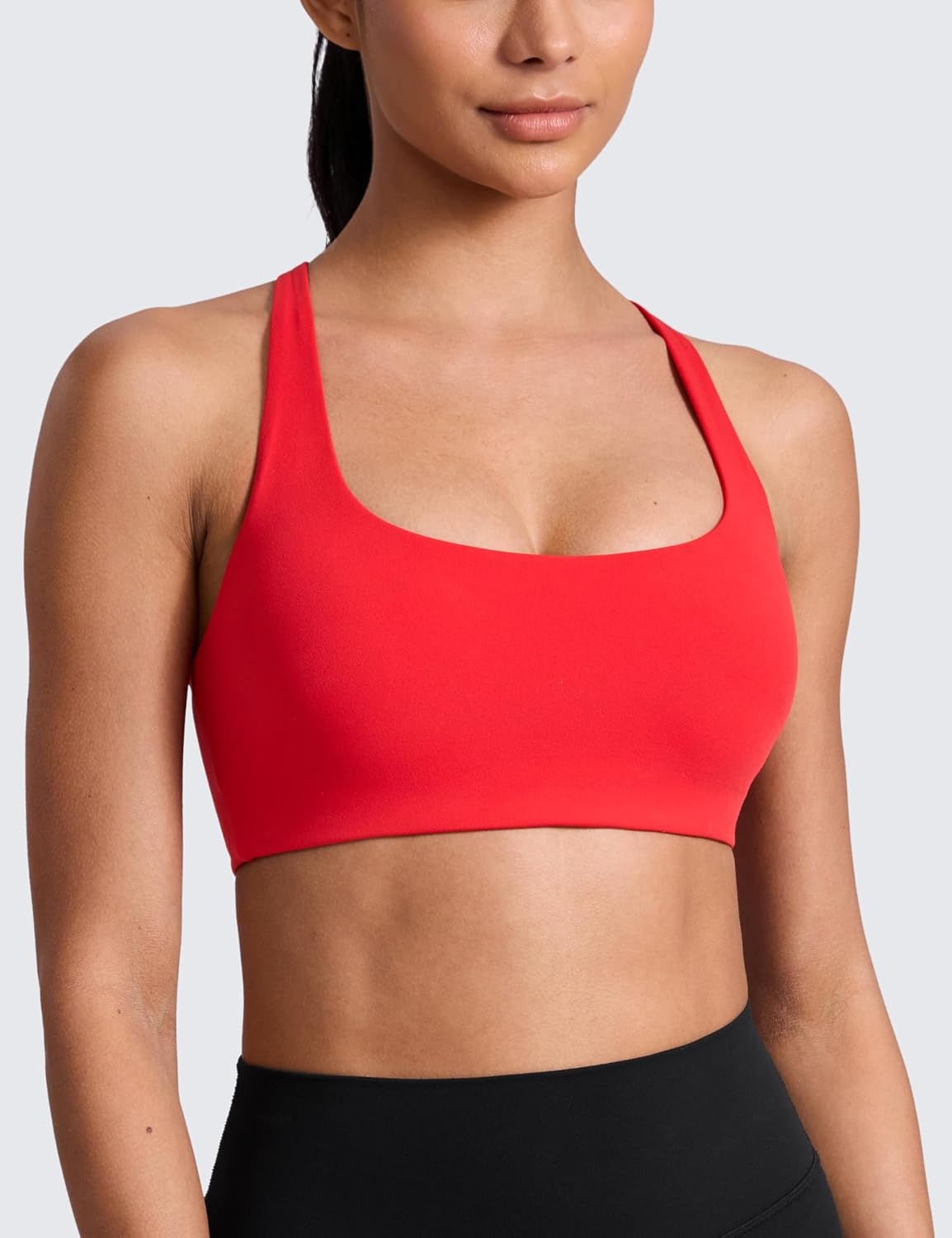 image:imageCRZ YOGA Butterlift Cross Back Sports Bras for Women Scoop Neck Adjustable Straps Wireless Padded Pilates Workout TopDeep Red
