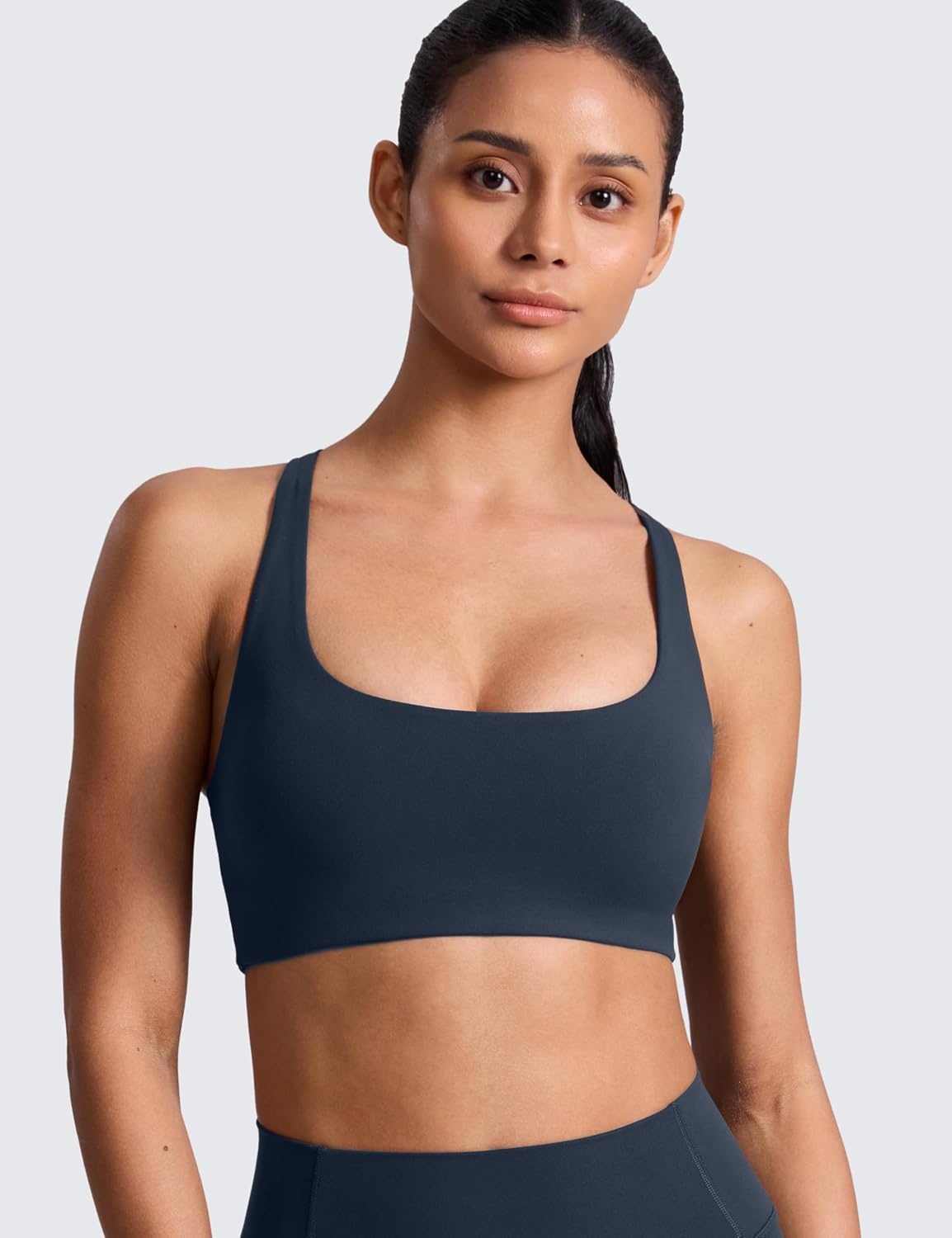 image:imageCRZ YOGA Butterlift Cross Back Sports Bras for Women Scoop Neck Adjustable Straps Wireless Padded Pilates Workout TopTwilight Blue