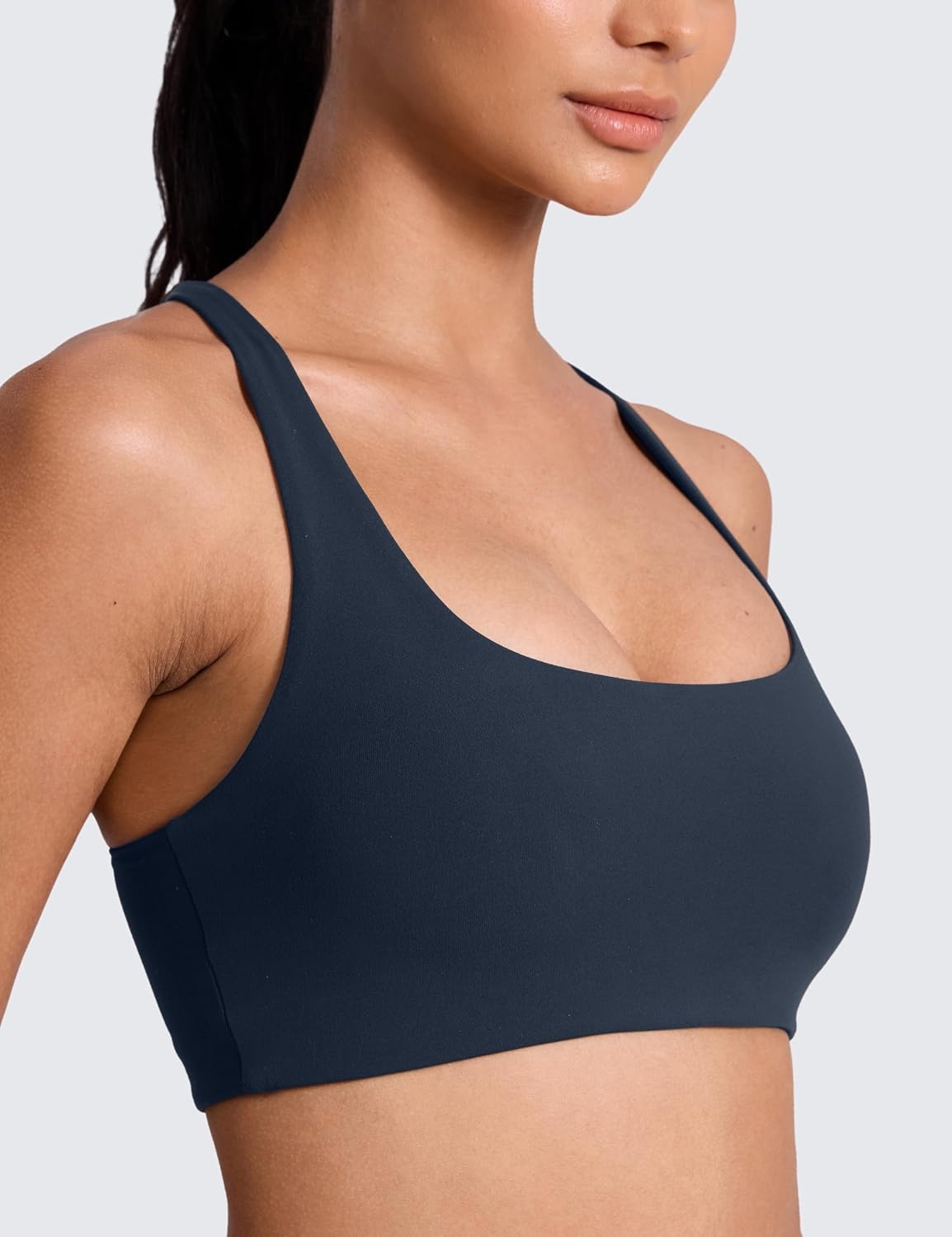 image:imageCRZ YOGA Butterlift Cross Back Sports Bras for Women Scoop Neck Adjustable Straps Wireless Padded Pilates Workout TopTwilight Blue