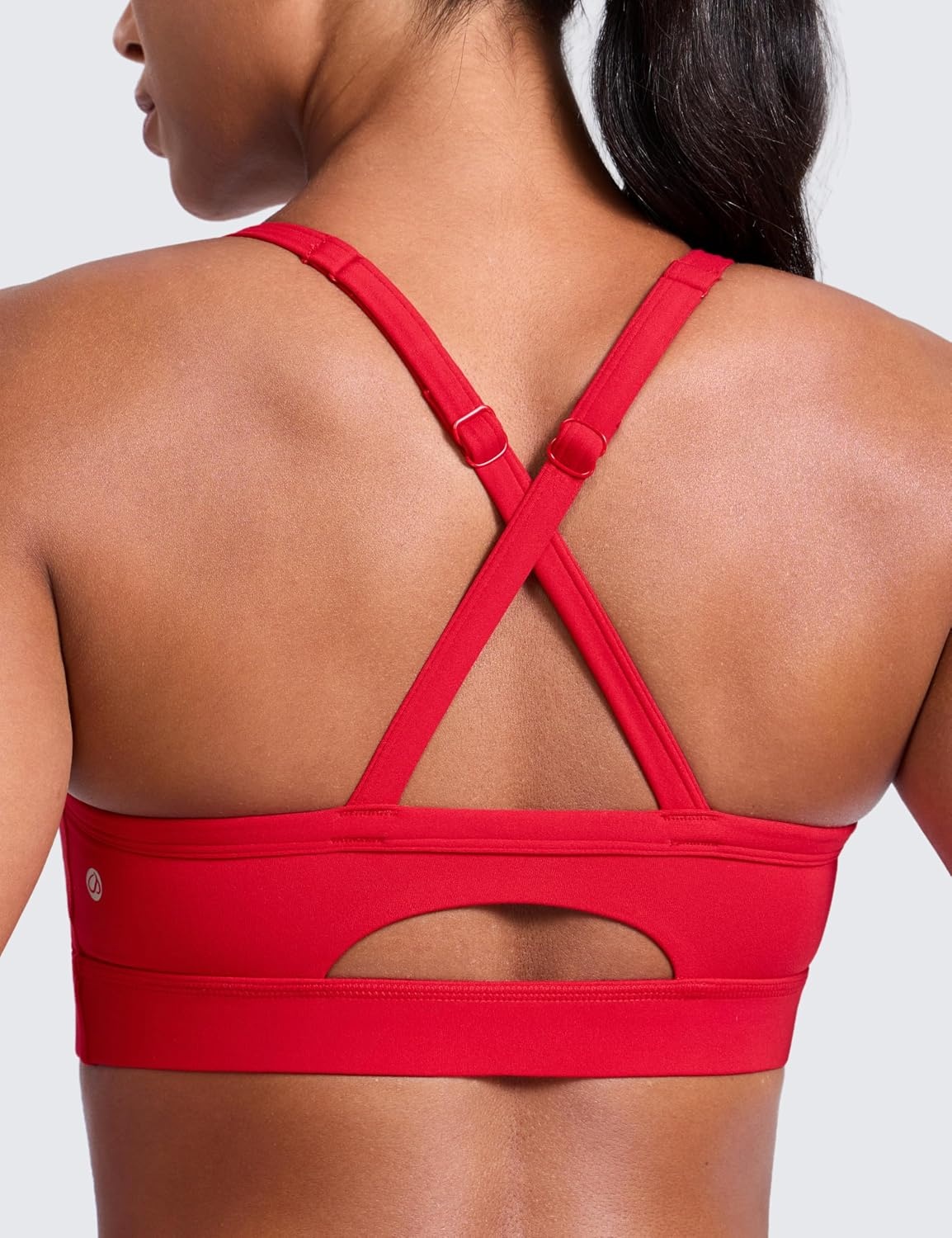 image:imageCRZ YOGA Butterlift CutOut Cross Back Sports Bras for Women Medium Impact Adjustable Thin Straps Pilates Padded Gym TopsAurora Red