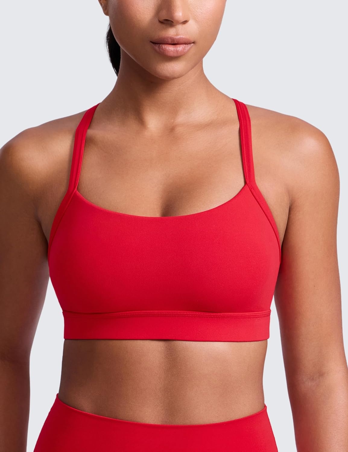 image:imageCRZ YOGA Butterlift CutOut Cross Back Sports Bras for Women Medium Impact Adjustable Thin Straps Pilates Padded Gym TopsAurora Red
