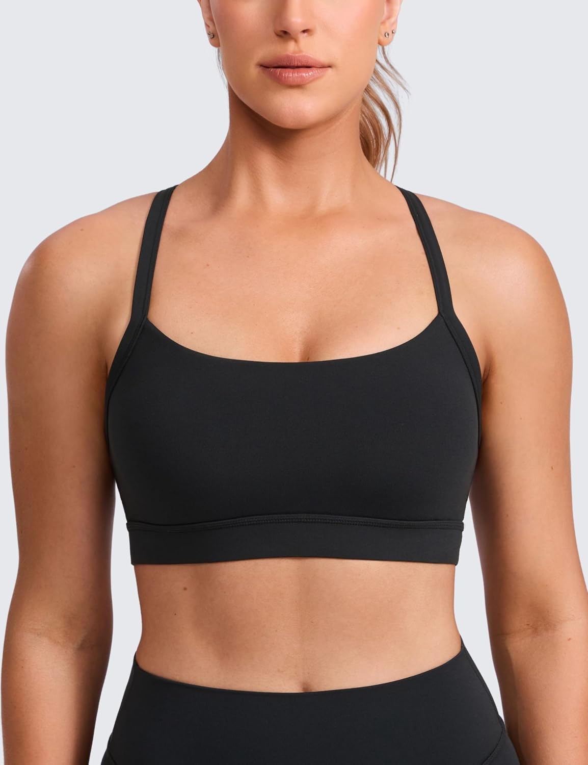 image:imageCRZ YOGA Butterlift CutOut Cross Back Sports Bras for Women Medium Impact Adjustable Thin Straps Pilates Padded Gym TopsBlack