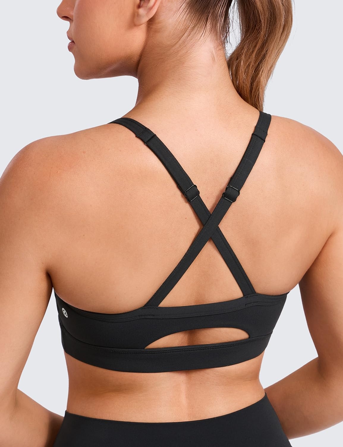 image:imageCRZ YOGA Butterlift CutOut Cross Back Sports Bras for Women Medium Impact Adjustable Thin Straps Pilates Padded Gym TopsBlack