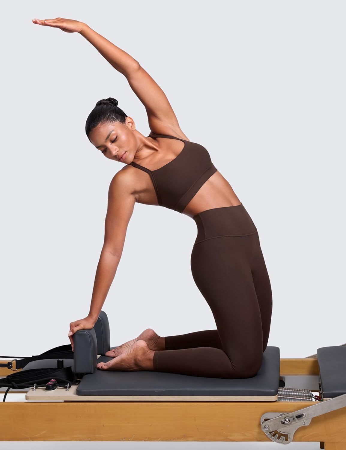 image:imageCRZ YOGA Butterlift CutOut Cross Back Sports Bras for Women Medium Impact Adjustable Thin Straps Pilates Padded Gym TopsHot Fudge Brown
