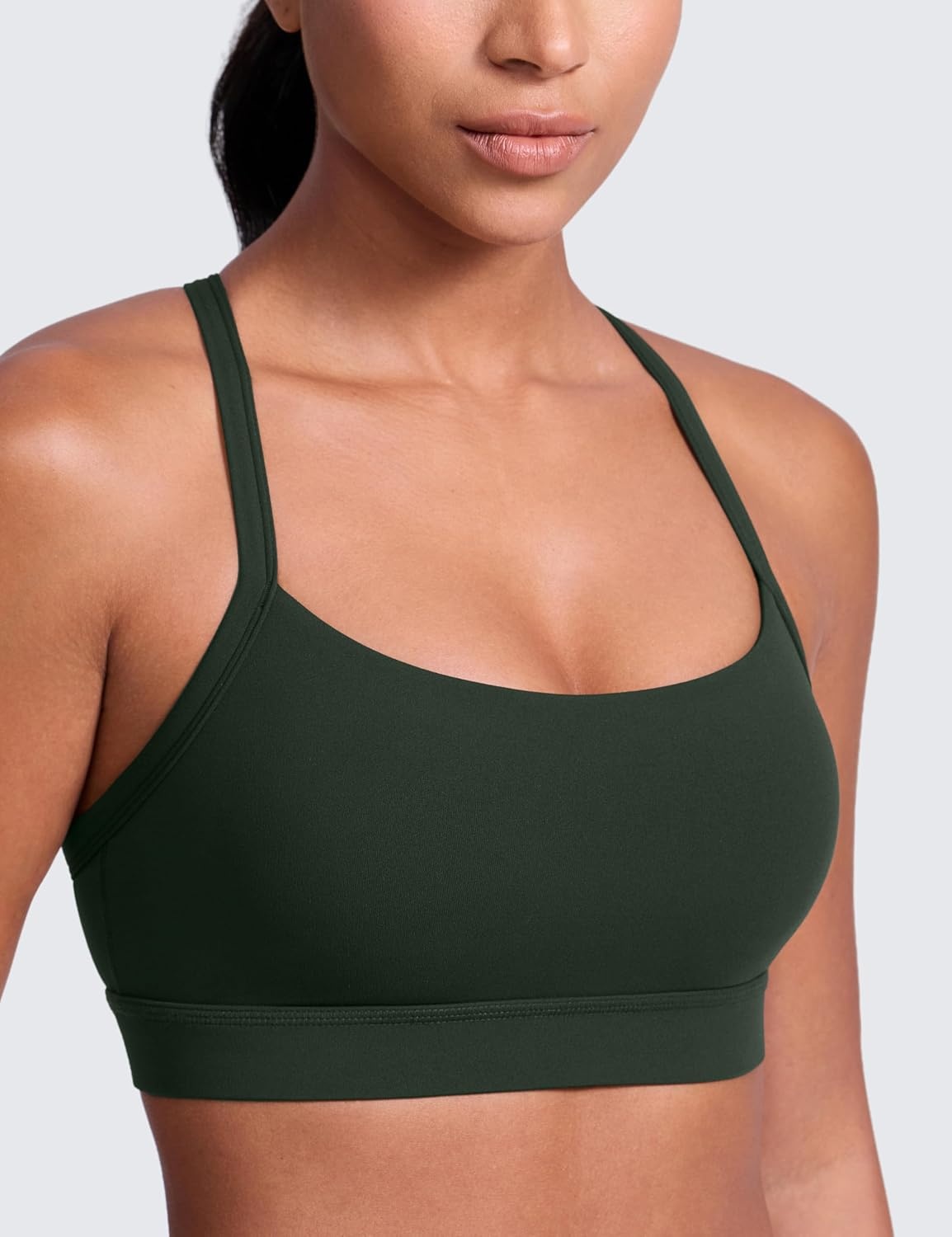 image:imageCRZ YOGA Butterlift CutOut Cross Back Sports Bras for Women Medium Impact Adjustable Thin Straps Pilates Padded Gym TopsLegend Green