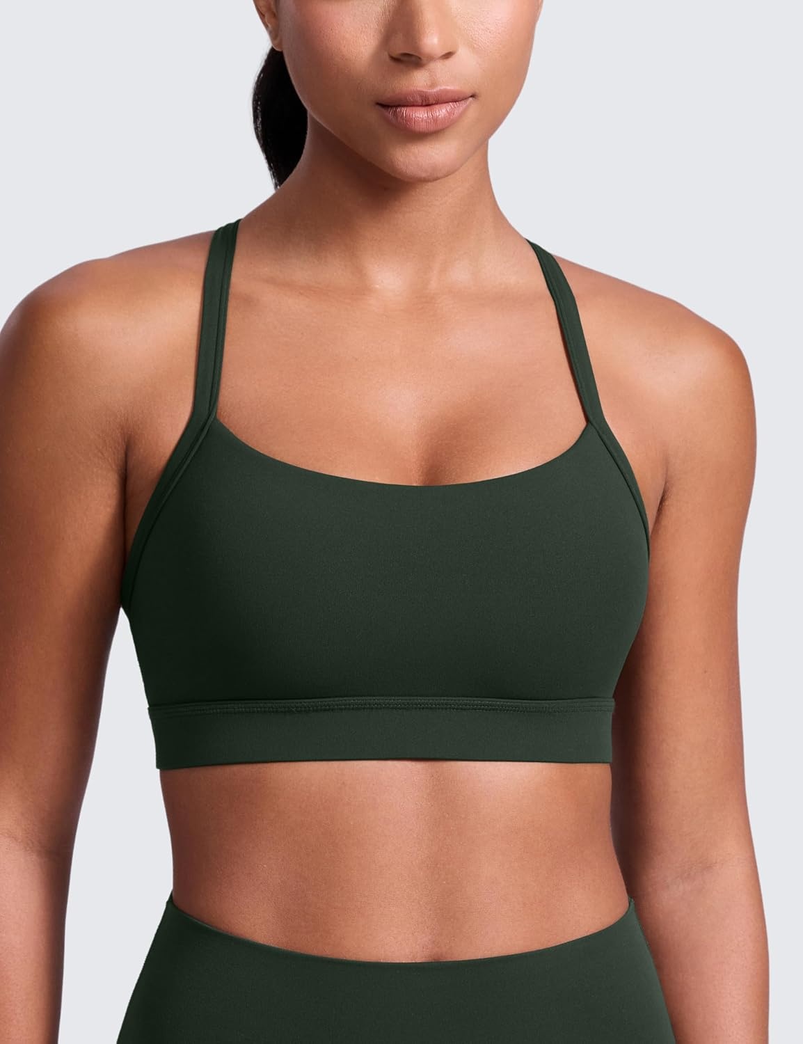 image:imageCRZ YOGA Butterlift CutOut Cross Back Sports Bras for Women Medium Impact Adjustable Thin Straps Pilates Padded Gym TopsLegend Green