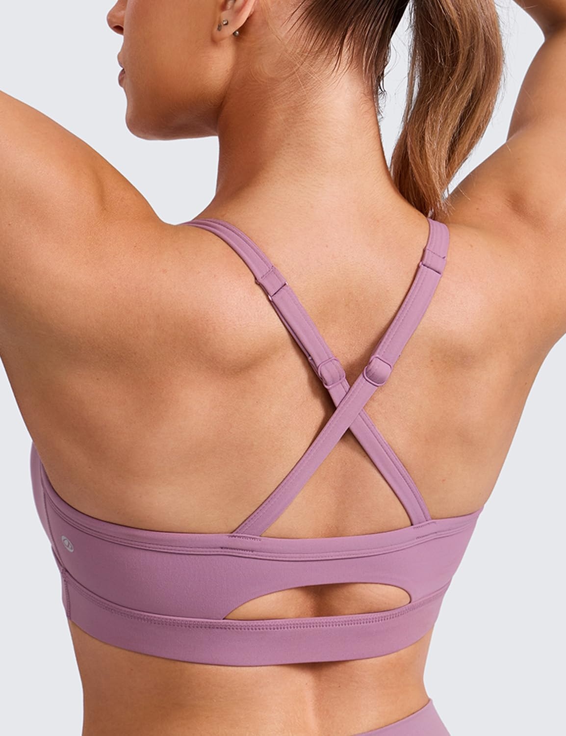 image:imageCRZ YOGA Butterlift CutOut Cross Back Sports Bras for Women Medium Impact Adjustable Thin Straps Pilates Padded Gym TopsLight Lavender