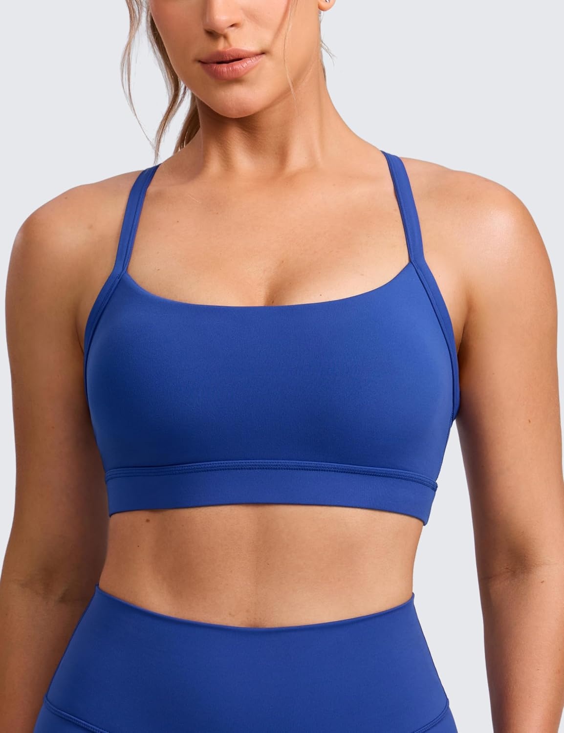 image:imageCRZ YOGA Butterlift CutOut Cross Back Sports Bras for Women Medium Impact Adjustable Thin Straps Pilates Padded Gym TopsWaves Blue