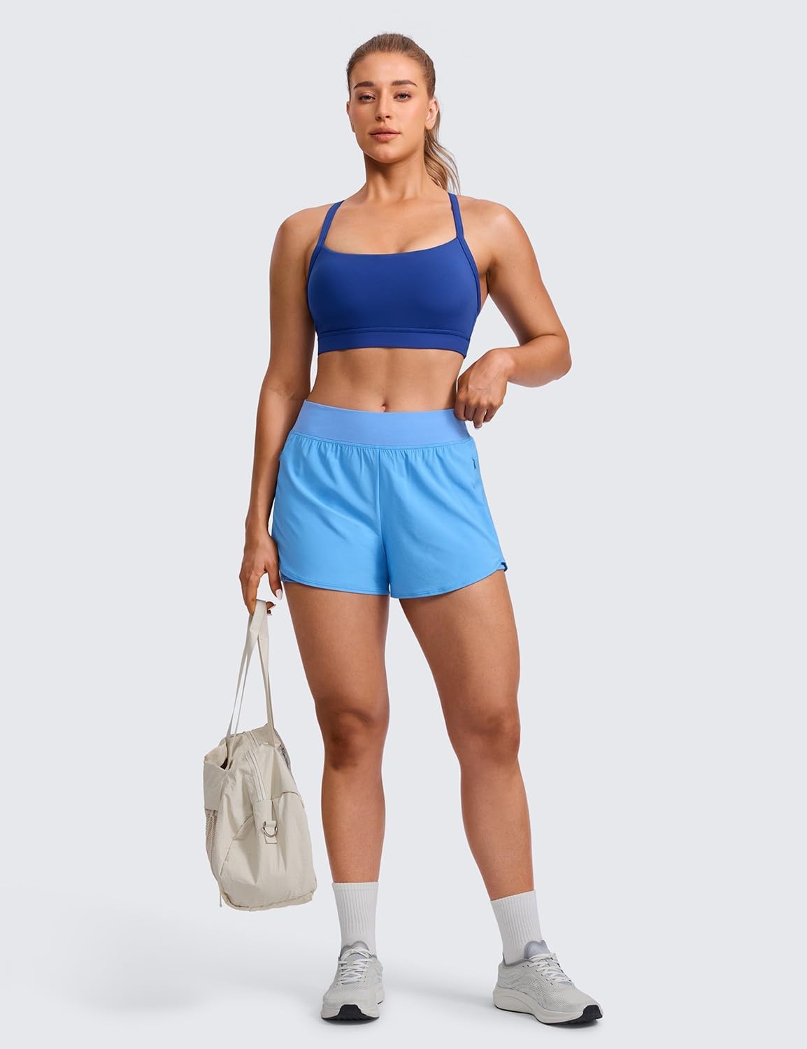 image:imageCRZ YOGA Butterlift CutOut Cross Back Sports Bras for Women Medium Impact Adjustable Thin Straps Pilates Padded Gym TopsWaves Blue