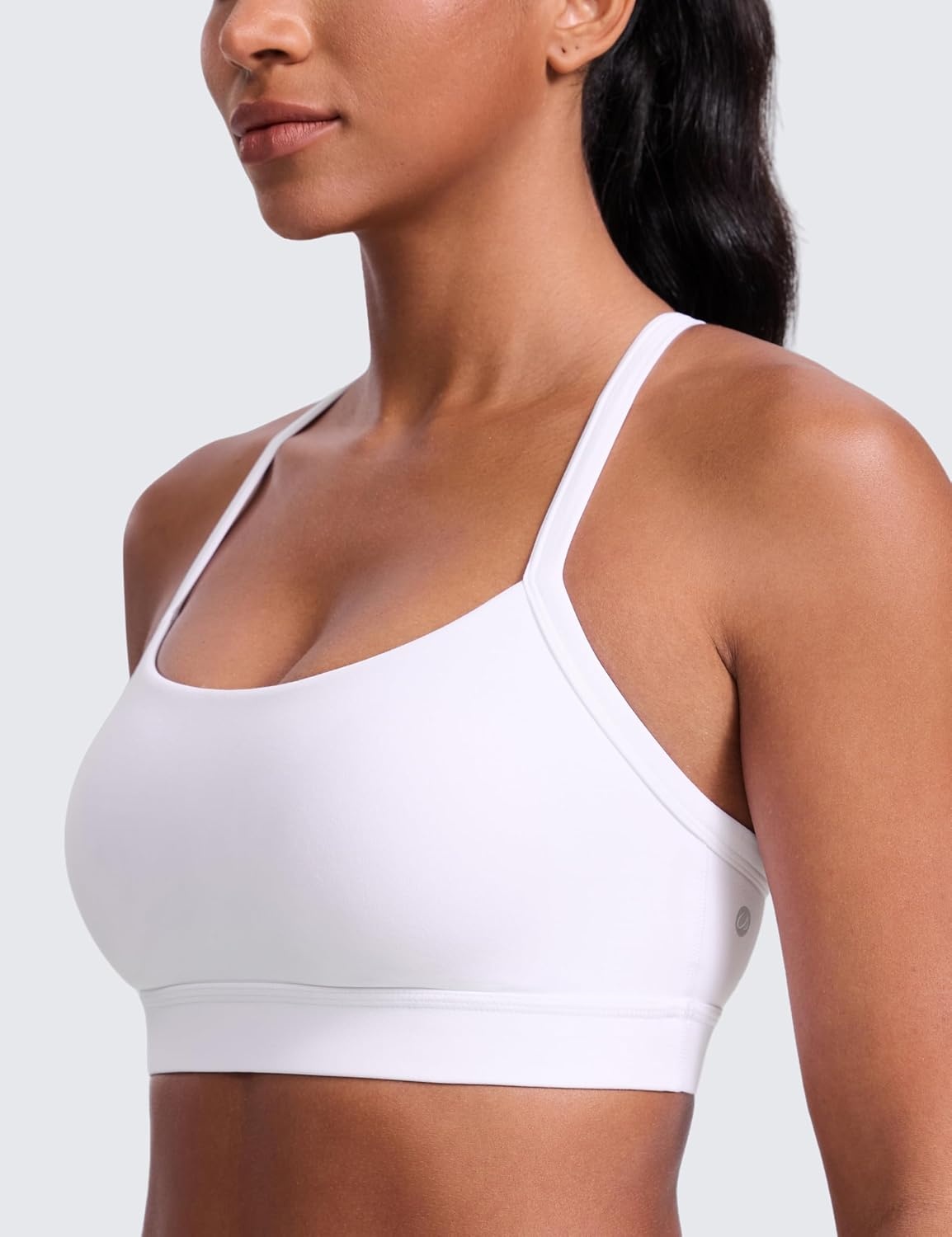 image:imageCRZ YOGA Butterlift CutOut Cross Back Sports Bras for Women Medium Impact Adjustable Thin Straps Pilates Padded Gym TopsWhite
