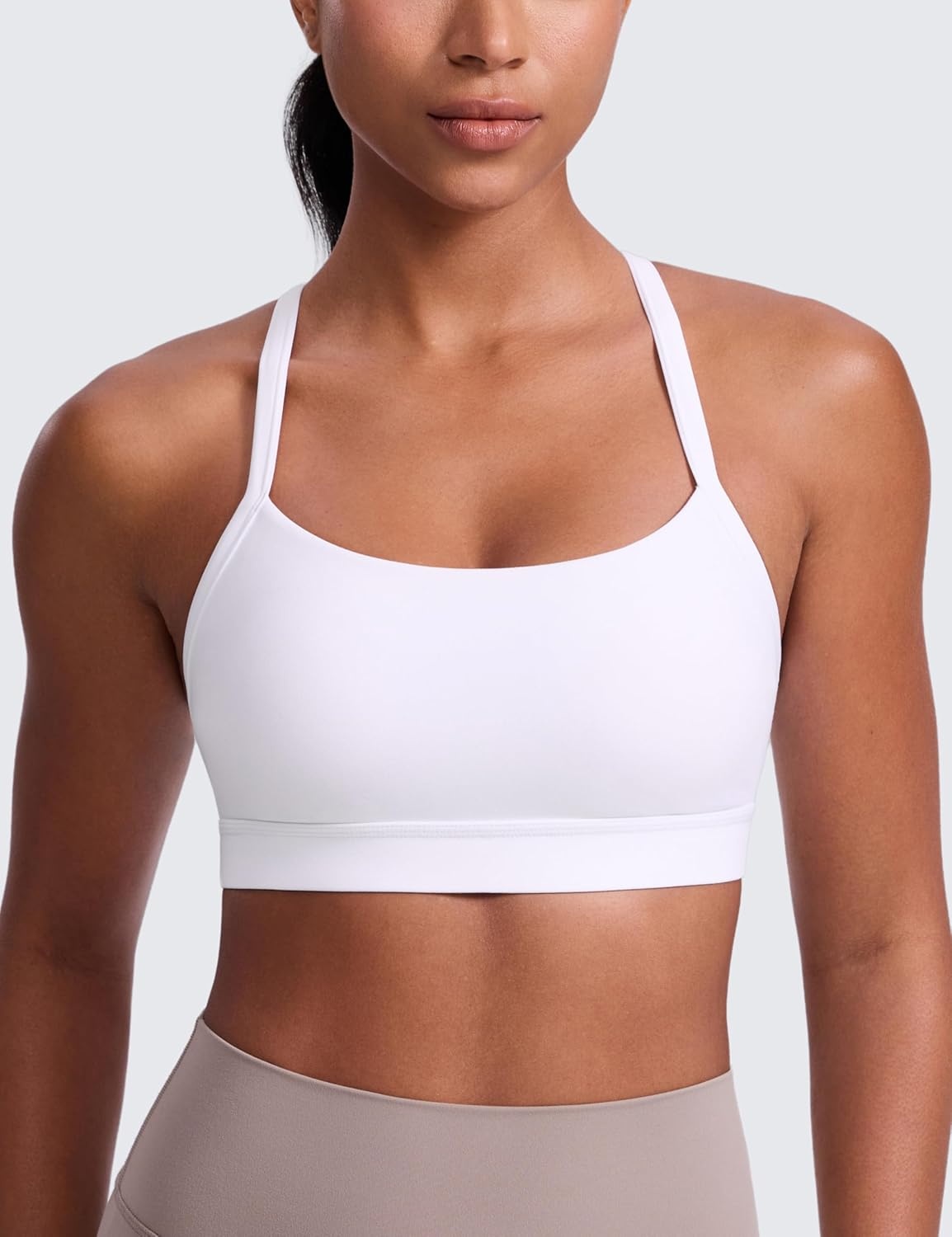image:imageCRZ YOGA Butterlift CutOut Cross Back Sports Bras for Women Medium Impact Adjustable Thin Straps Pilates Padded Gym TopsWhite