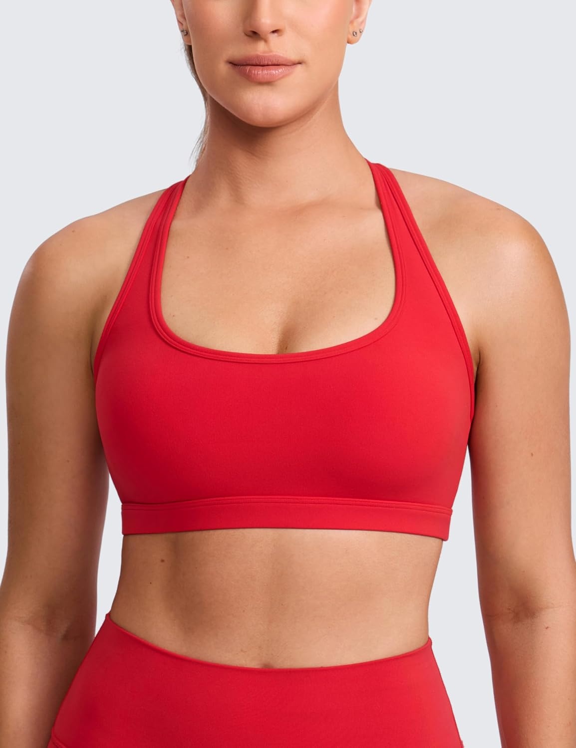 image:imageCRZ YOGA Butterlift CutOut Racerback Sports Bras for Women Scoop Neck Medium Impact Padded Pilates Gym Workout TopAurora Red