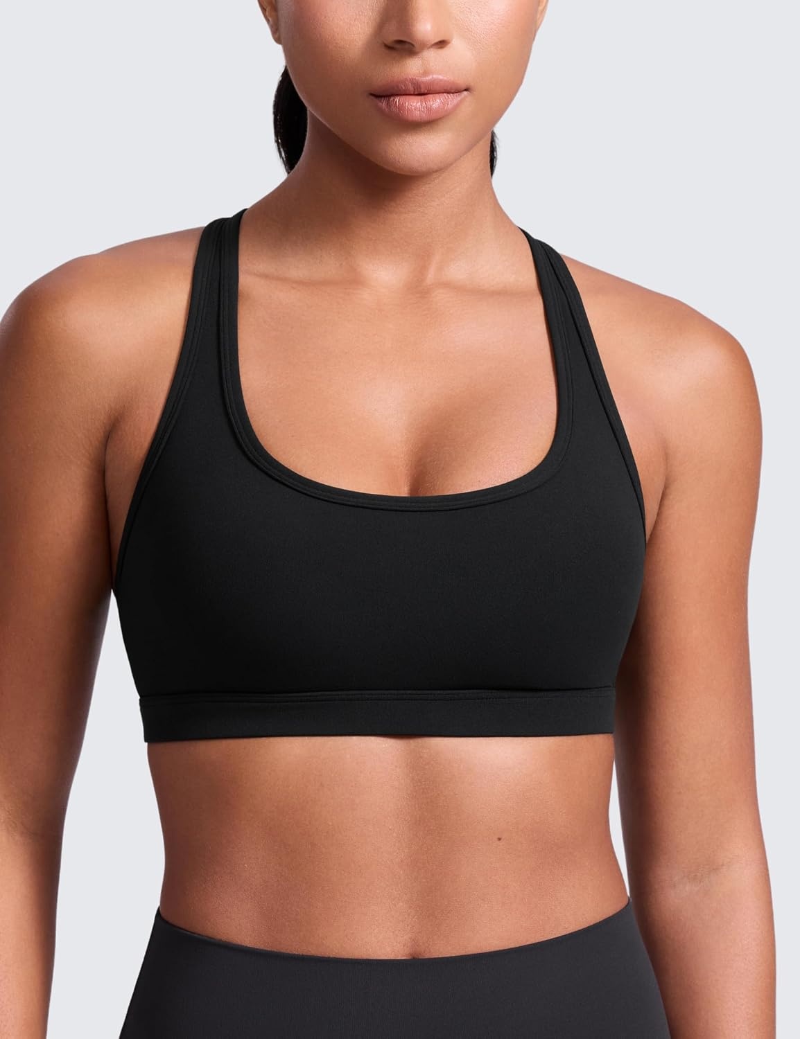 image:imageCRZ YOGA Butterlift CutOut Racerback Sports Bras for Women Scoop Neck Medium Impact Padded Pilates Gym Workout TopBlack