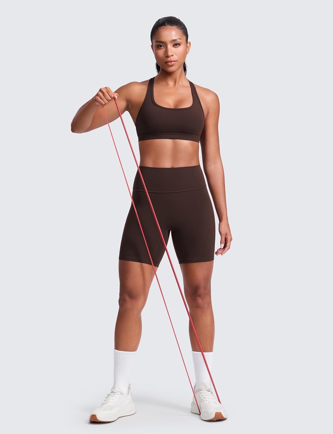 image:imageCRZ YOGA Butterlift CutOut Racerback Sports Bras for Women Scoop Neck Medium Impact Padded Pilates Gym Workout TopHot Fudge Brown