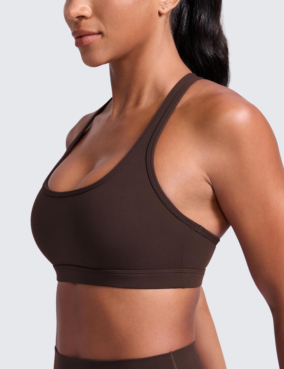 image:imageCRZ YOGA Butterlift CutOut Racerback Sports Bras for Women Scoop Neck Medium Impact Padded Pilates Gym Workout TopHot Fudge Brown