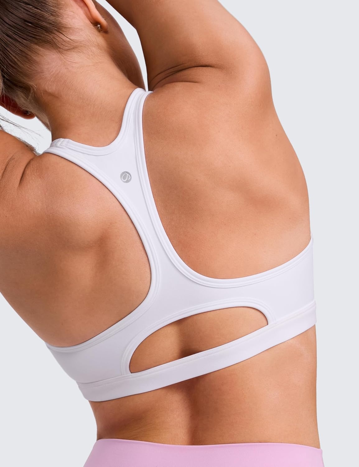 image:imageCRZ YOGA Butterlift CutOut Racerback Sports Bras for Women Scoop Neck Medium Impact Padded Pilates Gym Workout TopWhite
