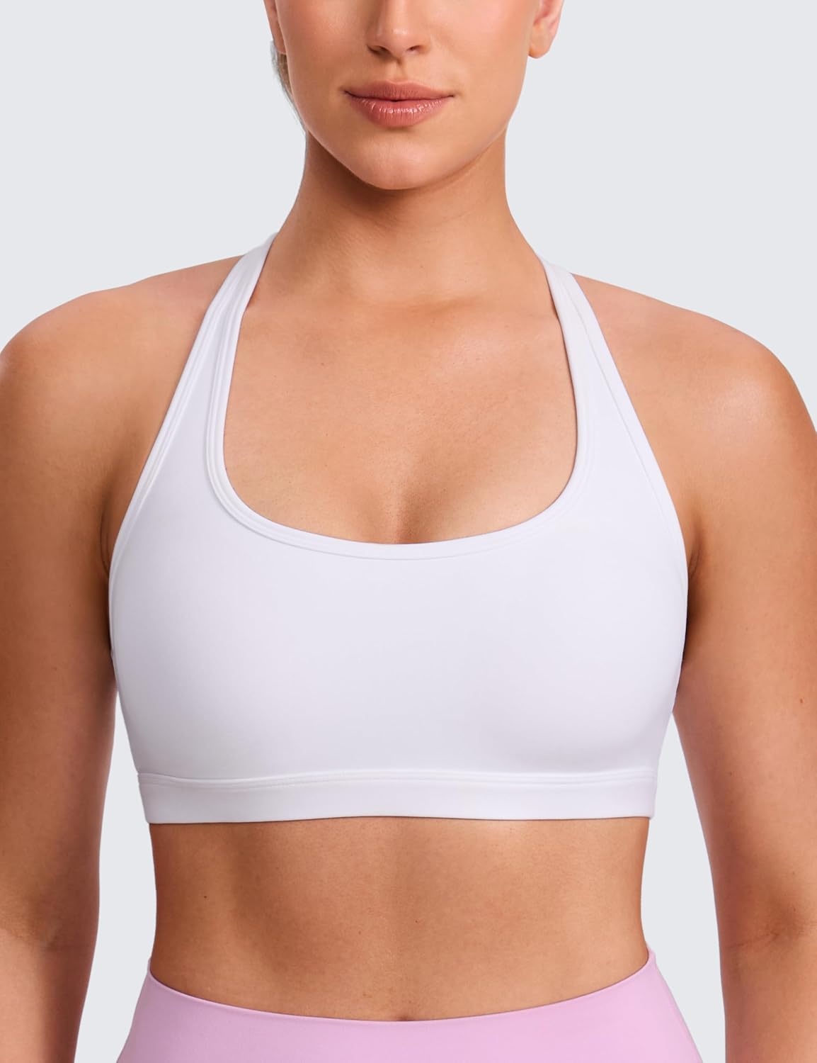 image:imageCRZ YOGA Butterlift CutOut Racerback Sports Bras for Women Scoop Neck Medium Impact Padded Pilates Gym Workout TopWhite