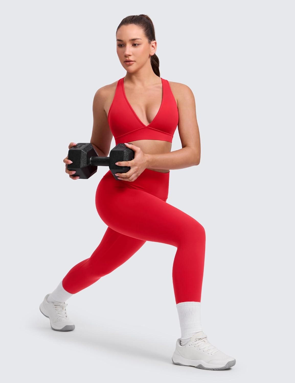 image:imageCRZ YOGA Butterlift Deep V Neck Sports Bras for Women Padded Gym Wide Straps CutOut Cross Back Crop Pilates Workout TopAurora Red