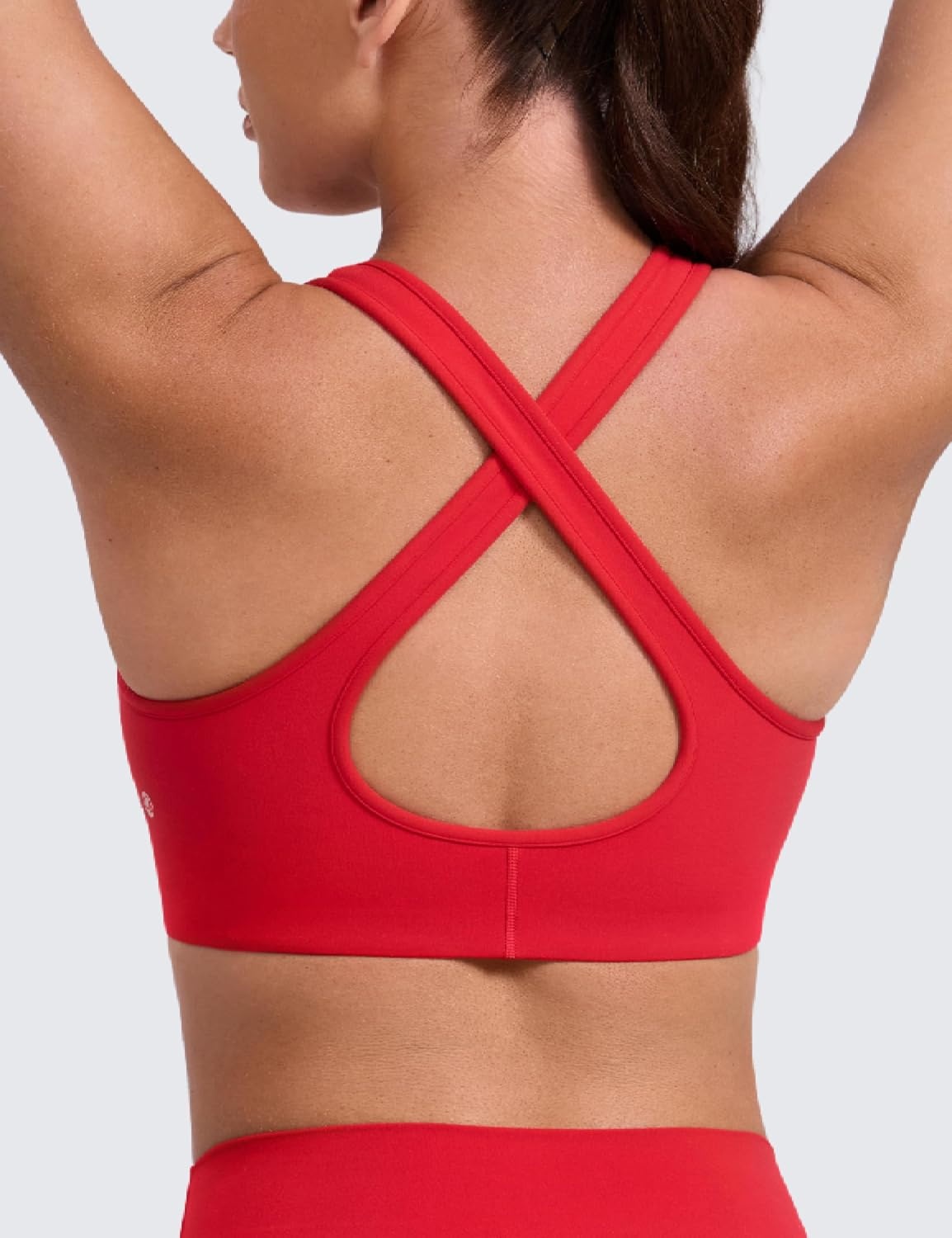 image:imageCRZ YOGA Butterlift Deep V Neck Sports Bras for Women Padded Gym Wide Straps CutOut Cross Back Crop Pilates Workout TopAurora Red