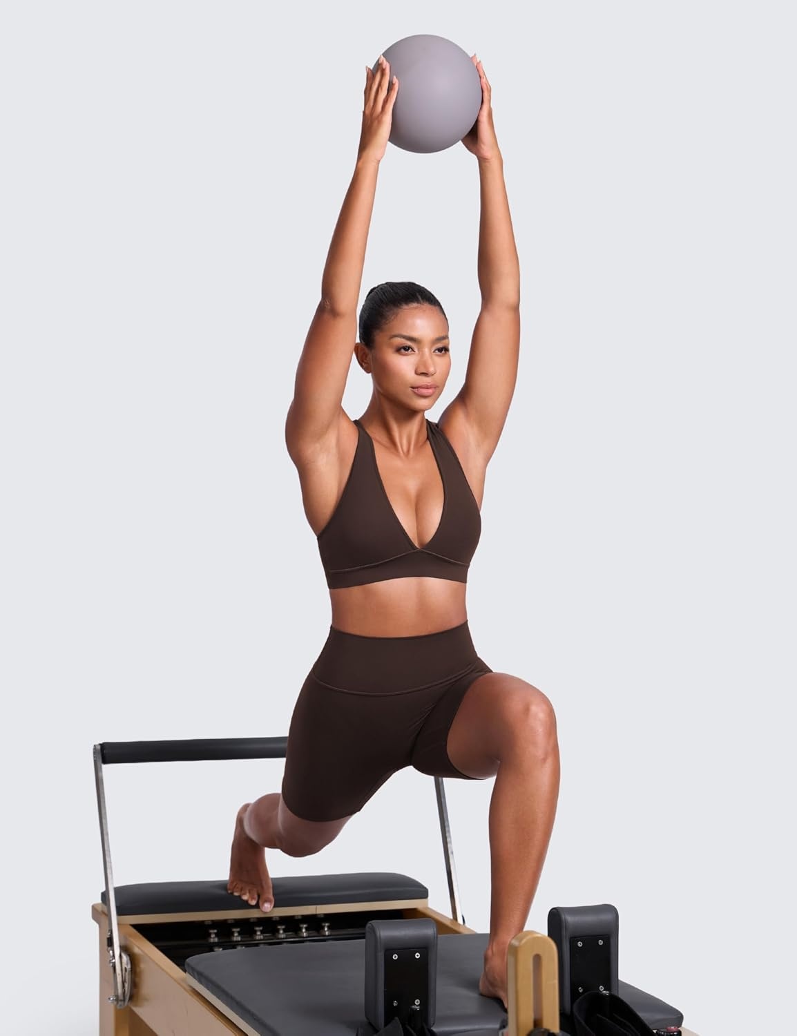 image:imageCRZ YOGA Butterlift Deep V Neck Sports Bras for Women Padded Gym Wide Straps CutOut Cross Back Crop Pilates Workout TopHot Fudge Brown